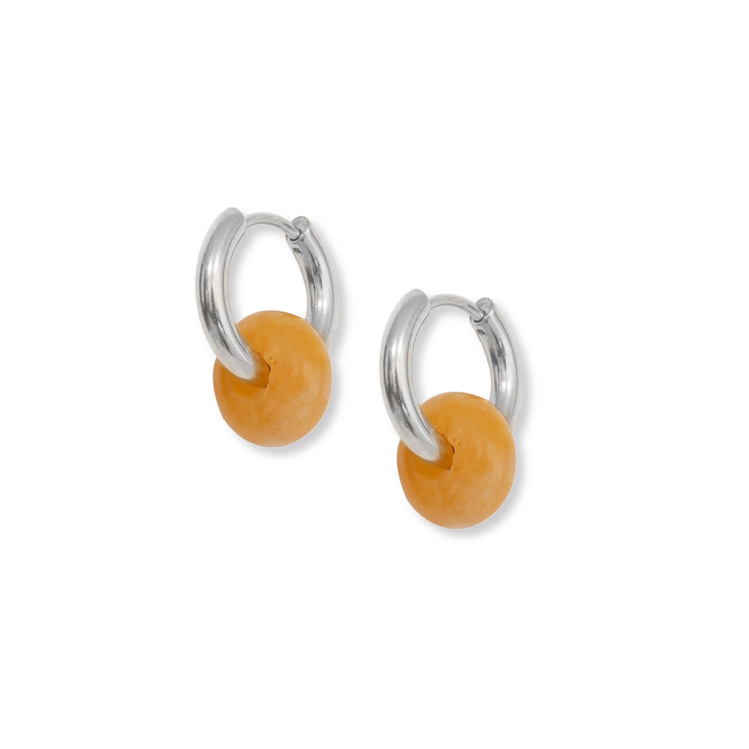 Women’s Yellow Jade Agate Hoops- Silver A Weathered Penny