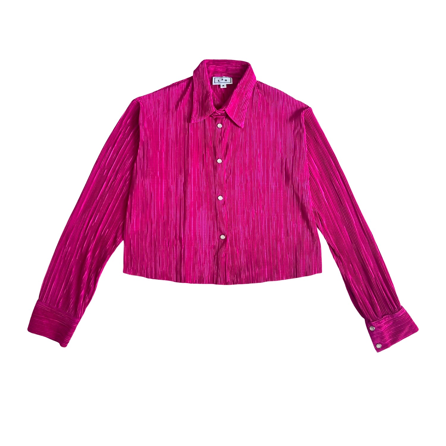 L2r The Label Women's Pink / Purple Cropped Pleated Shirt - Hot Pink