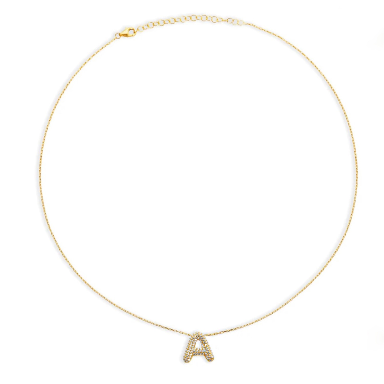 Gold Lock Necklace with Initial Letter Zircon