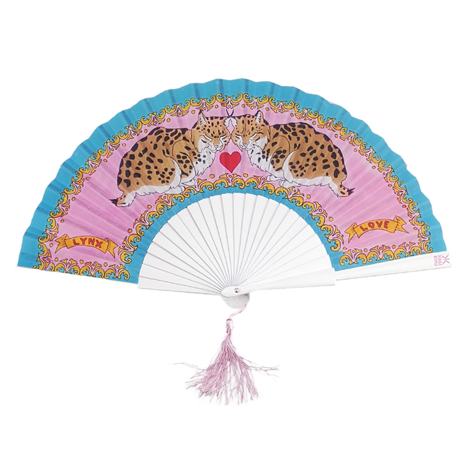 Pink / Purple / Blue Love Lynxes Hand Fan Khu Khu