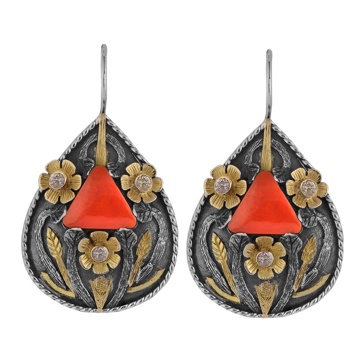 Emma Chapman Jewels Women's Yellow / Orange Etta Coral Diamond Earrings In Gray