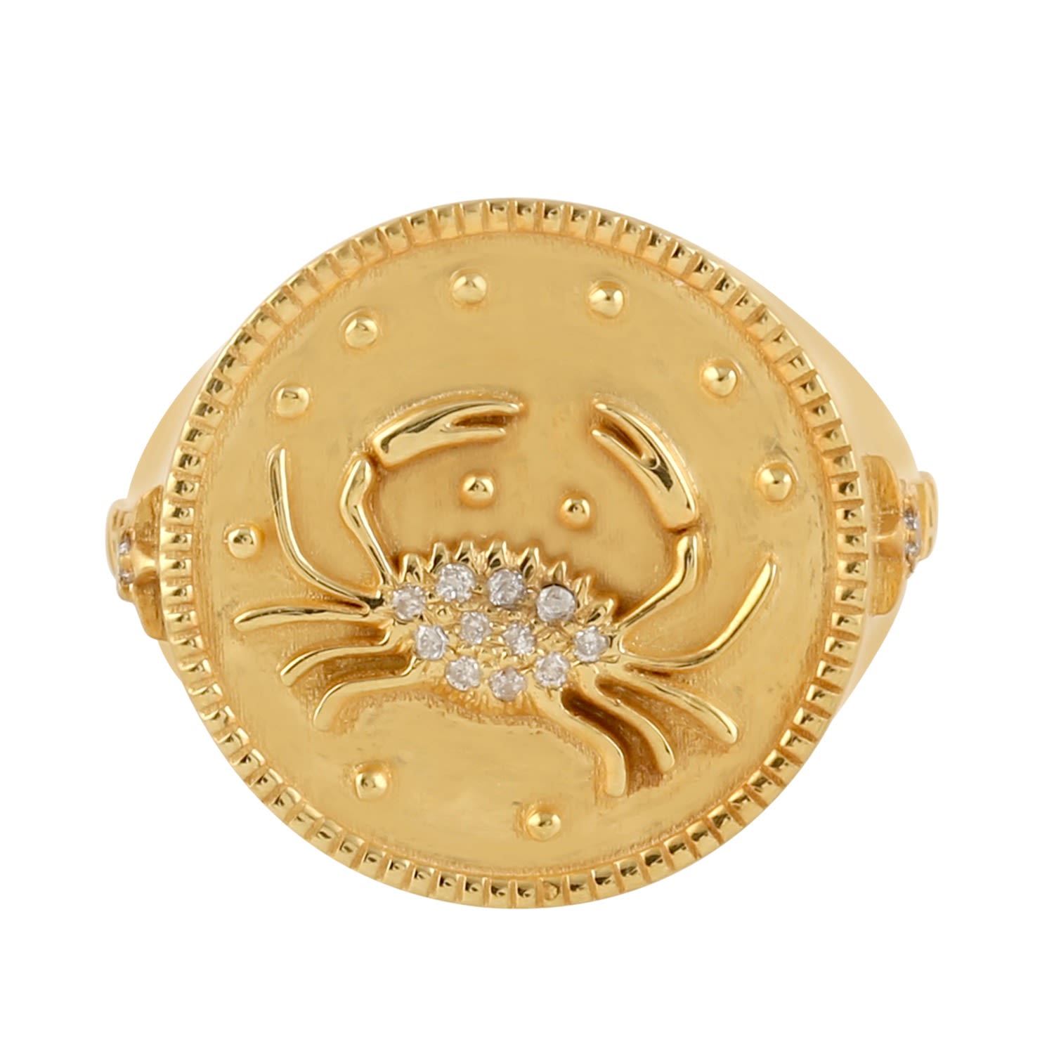 Women’s White / Yellow / Orange Natural Pave Diamond Carved Crab Cocktail Ring 14K Yellow Gold Handmade Jewelry Artisan