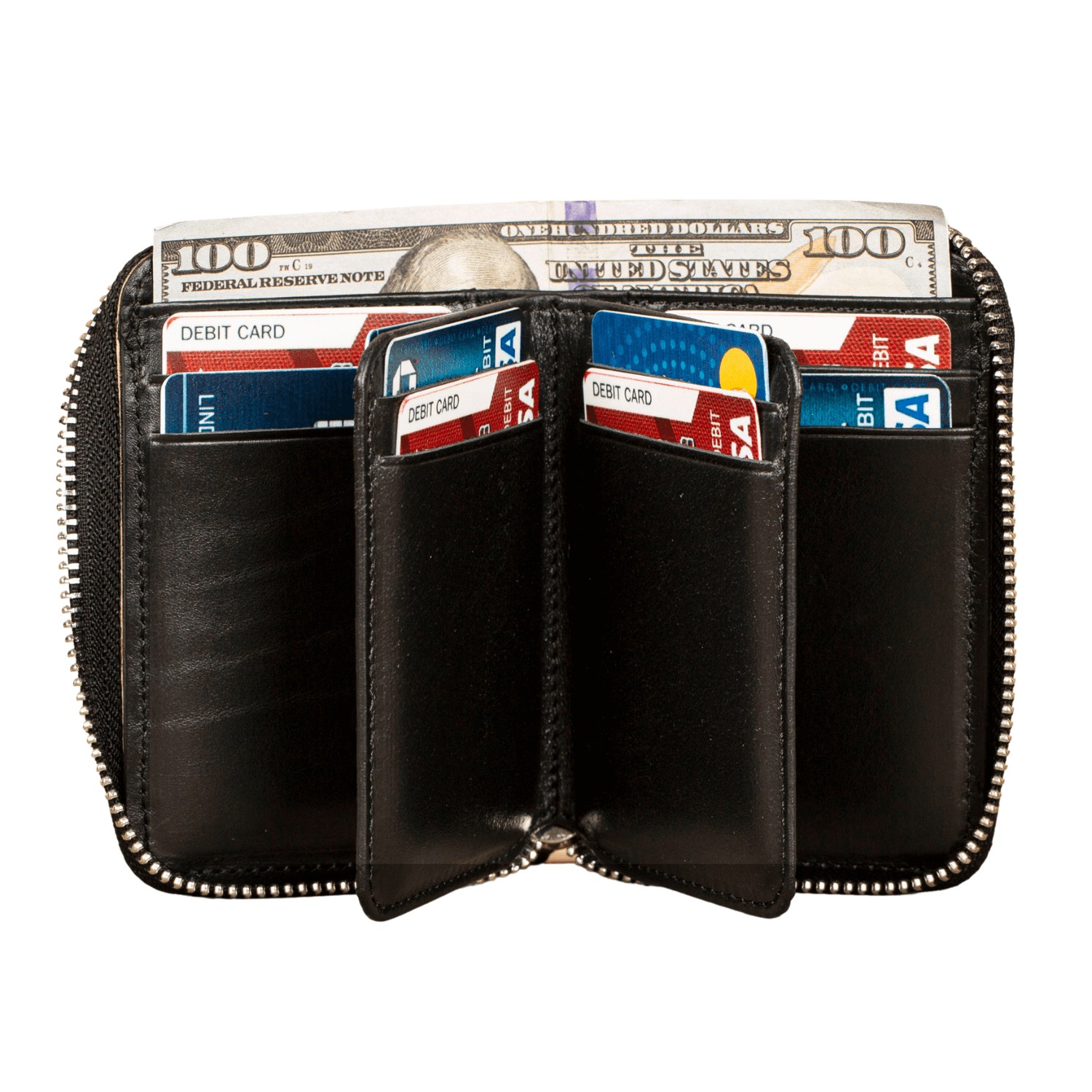 Leathere Women's Premium Leather Zipper Wallet - Black - Anniston