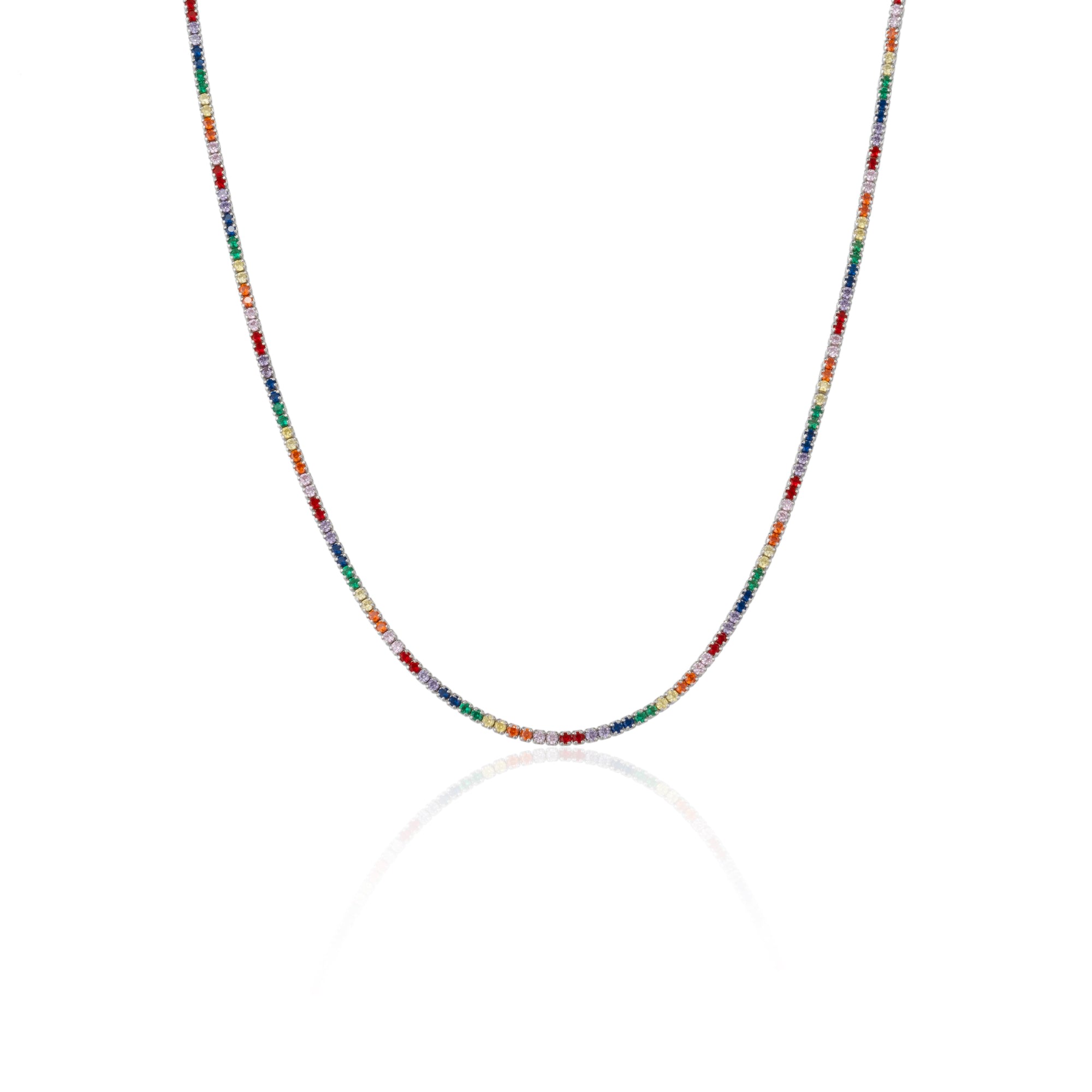 Women’s Rainbow Colourful Sterling Silver Tennis Necklace Spero London