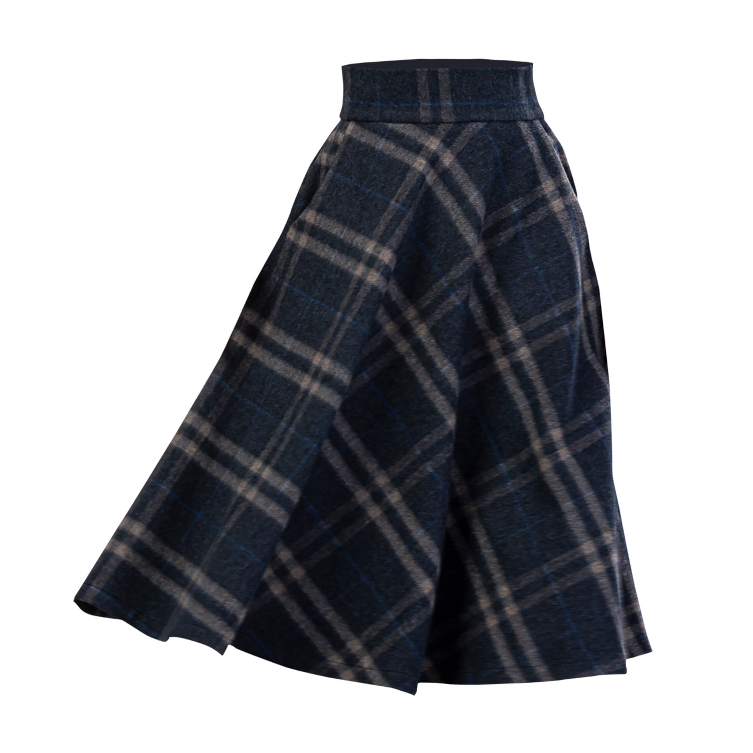 Nikka Place Women's Wool Midi Tartan Skirt With High Waist & Pockets In Plaid Colour