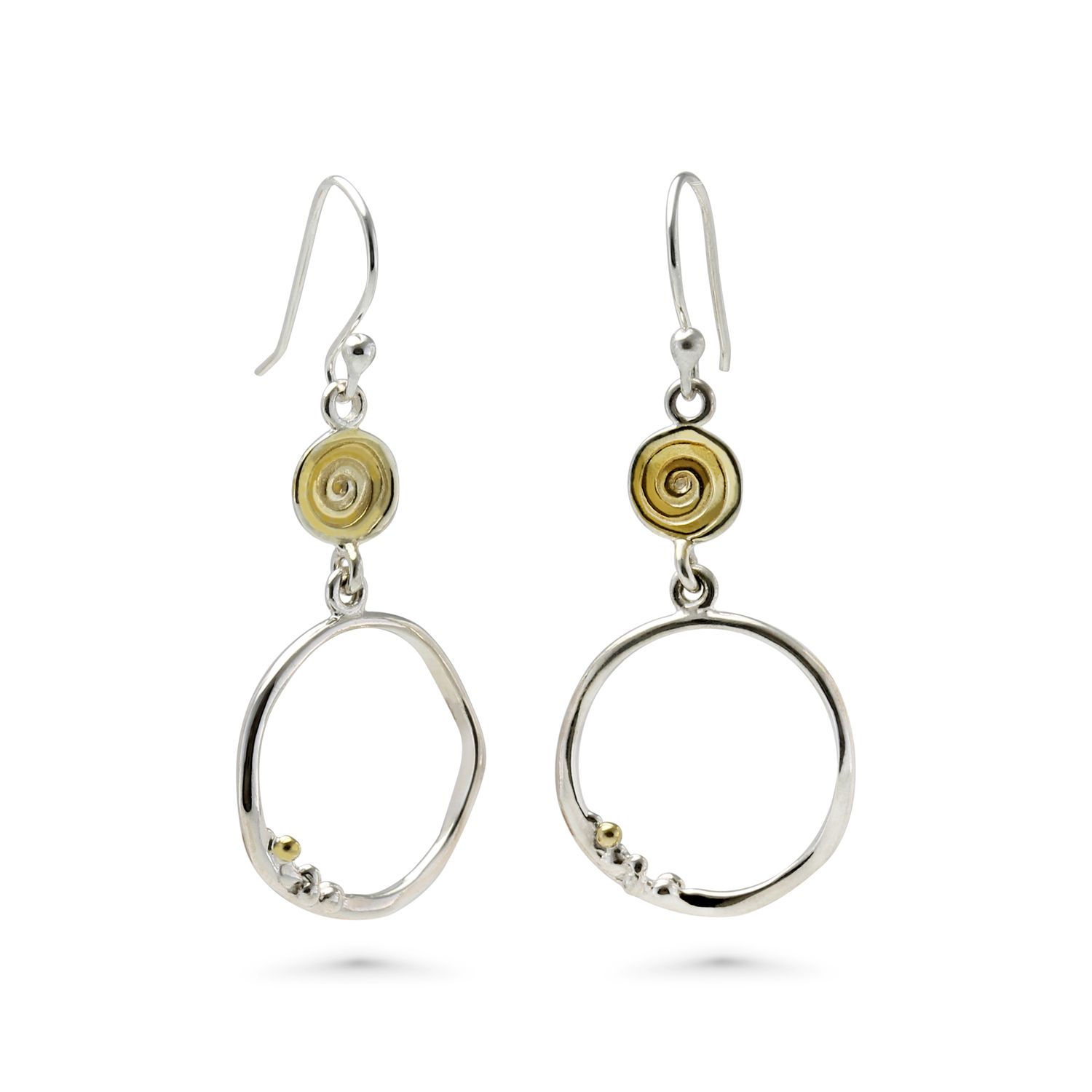 Isla Silver Women's Gold / Silver Organic Hoop Drop Earrings With Gold Spiral Detail