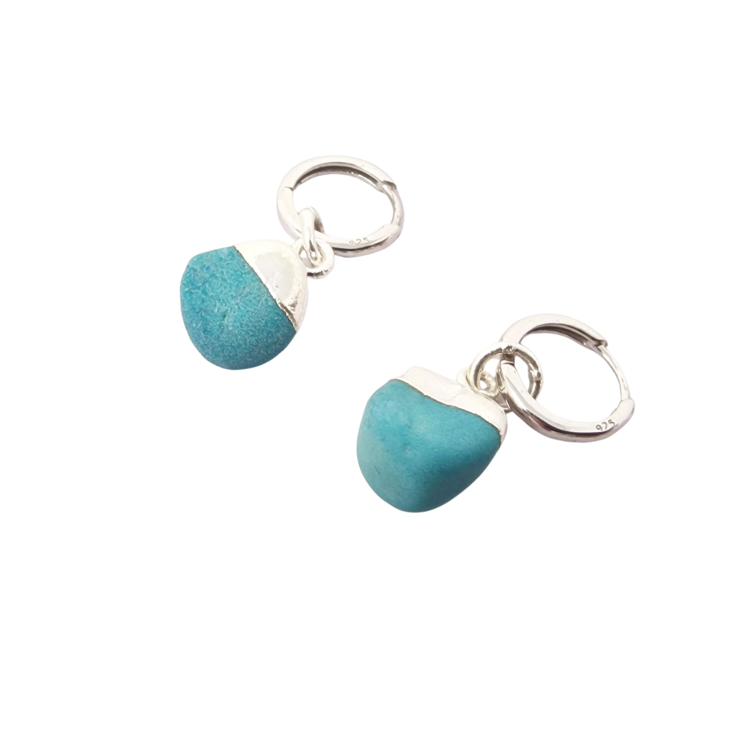 Women’s Blue Raw Turquoise December Birthstone Silver Huggies Harfi