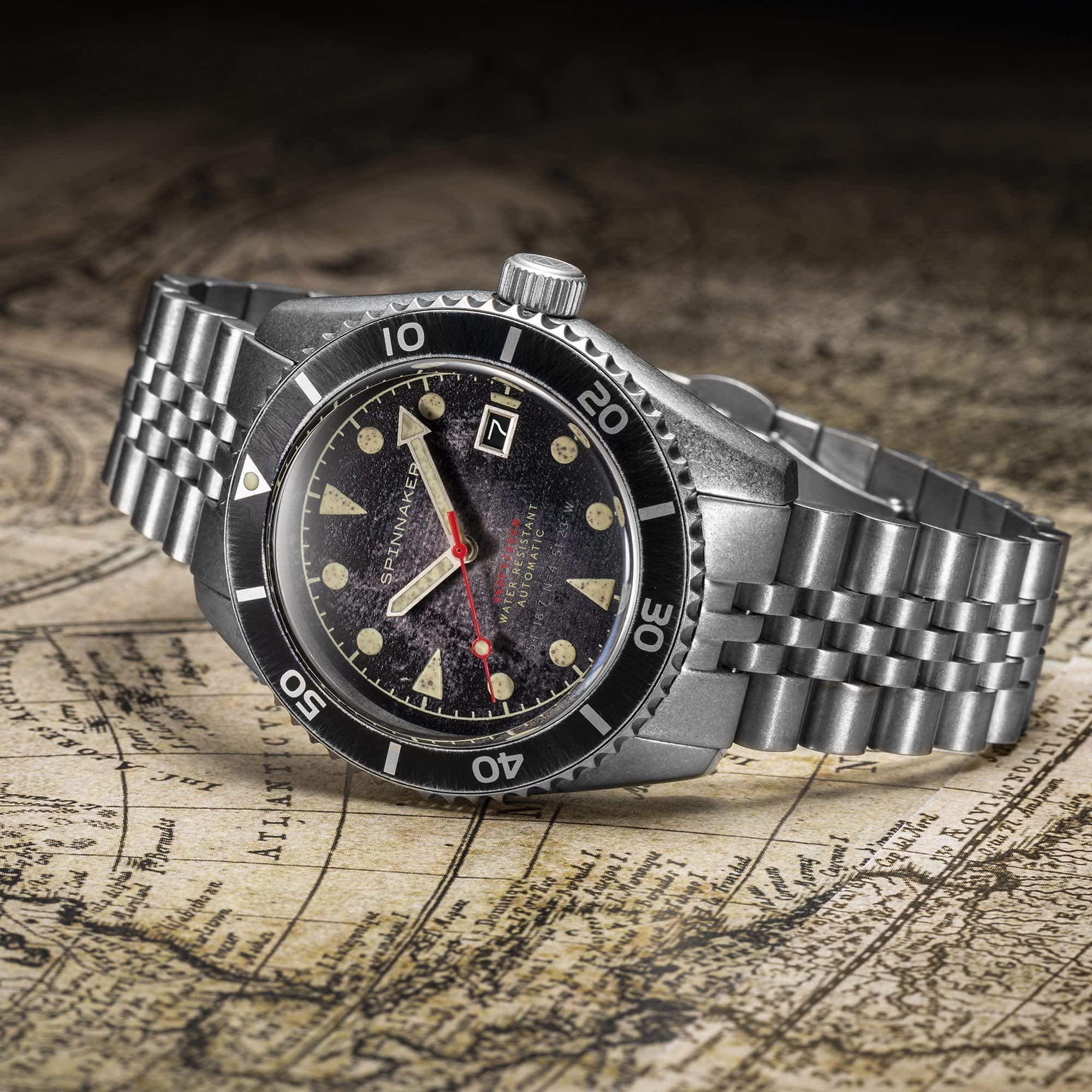 Spinnaker Wreck Men s Japanese Automatic Barnacle Black Watch Spinnaker Wolf Badger