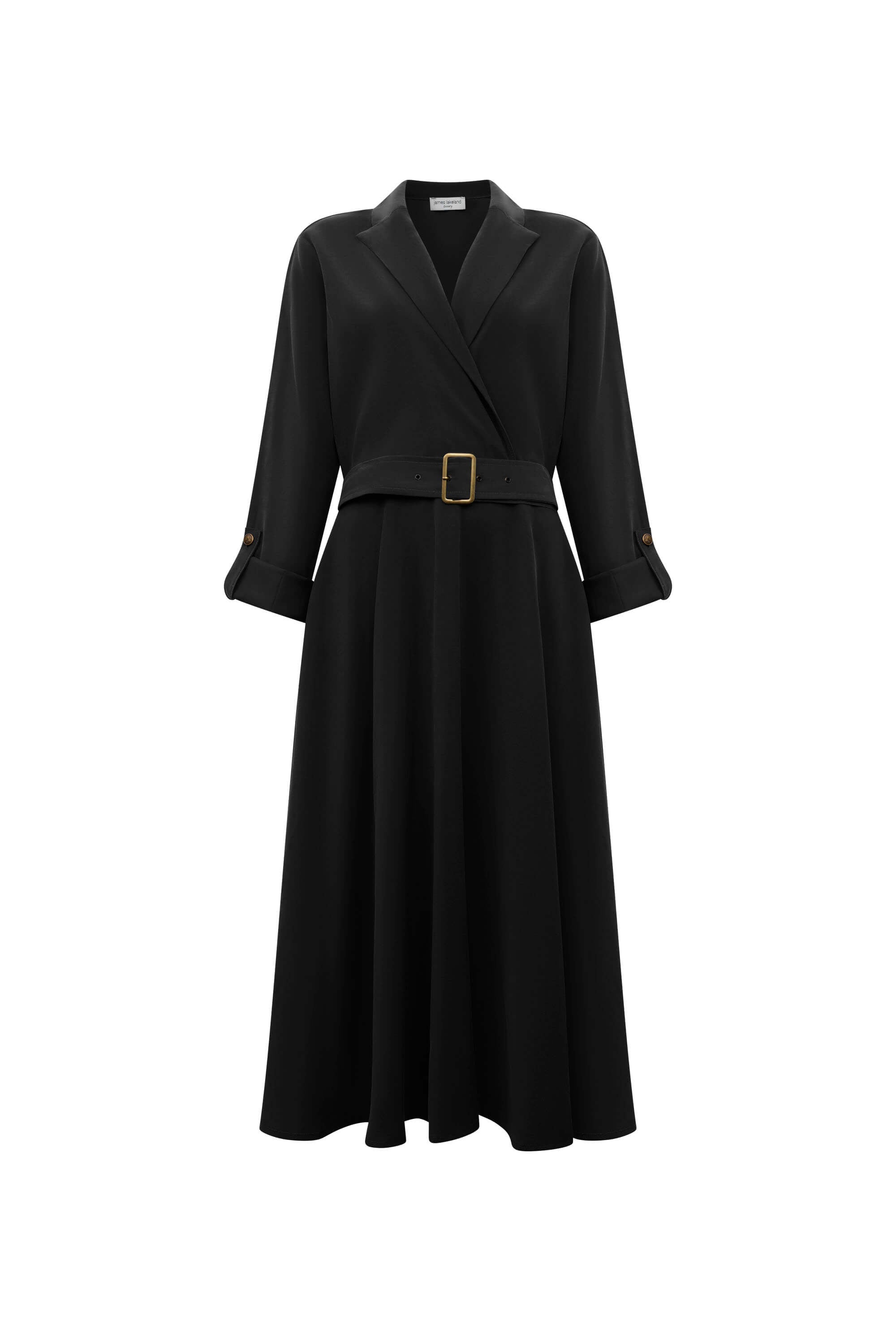 Women&rsquo;s Belted Black Suit Midi Dress | Medium | James Lakeland