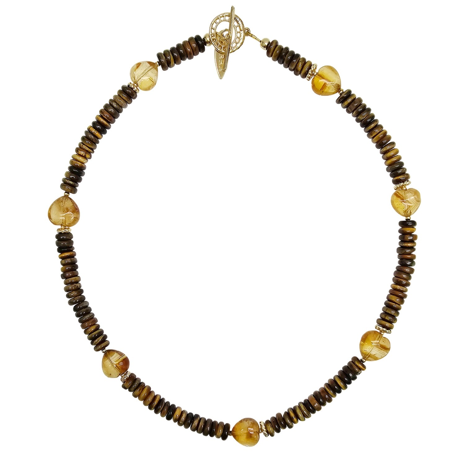 Farra Women's Brown Tiger-eye With Heart Shaped Citrine Short Necklace