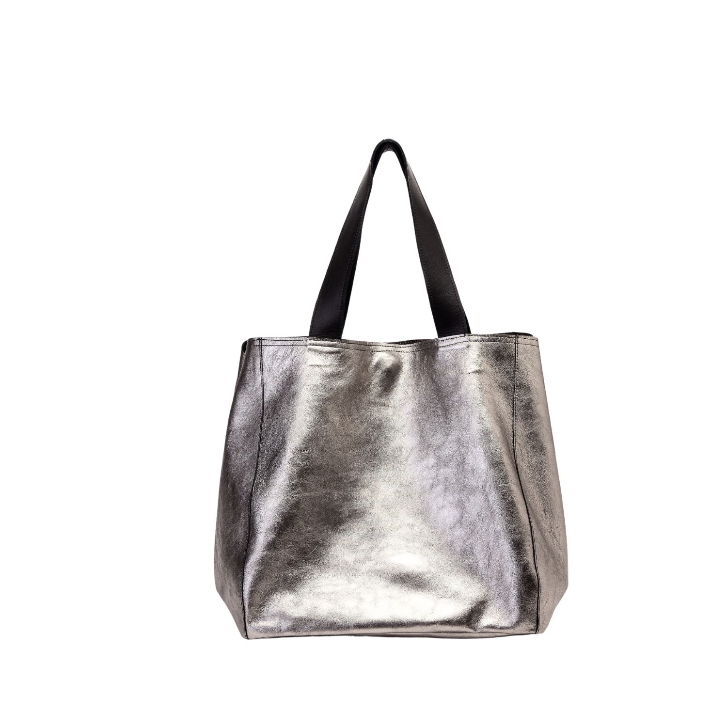 Women’s Slouchy Tote Bag - Silver Soft Leather- Large Size Juan-Jo