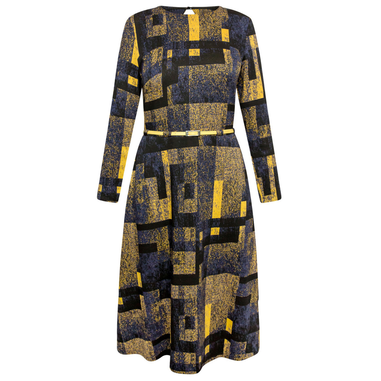 Amoresea Women's Black / Gold Kind Midi Winter Yellow Black Dress With Pockets In Black/gold