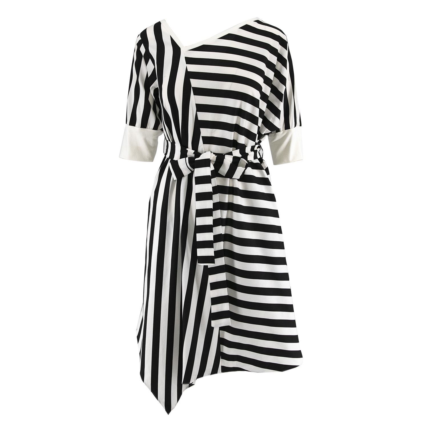 Larisa Dragna Women's Black / White Asymmetric Midi Stripe Dress In Black/white