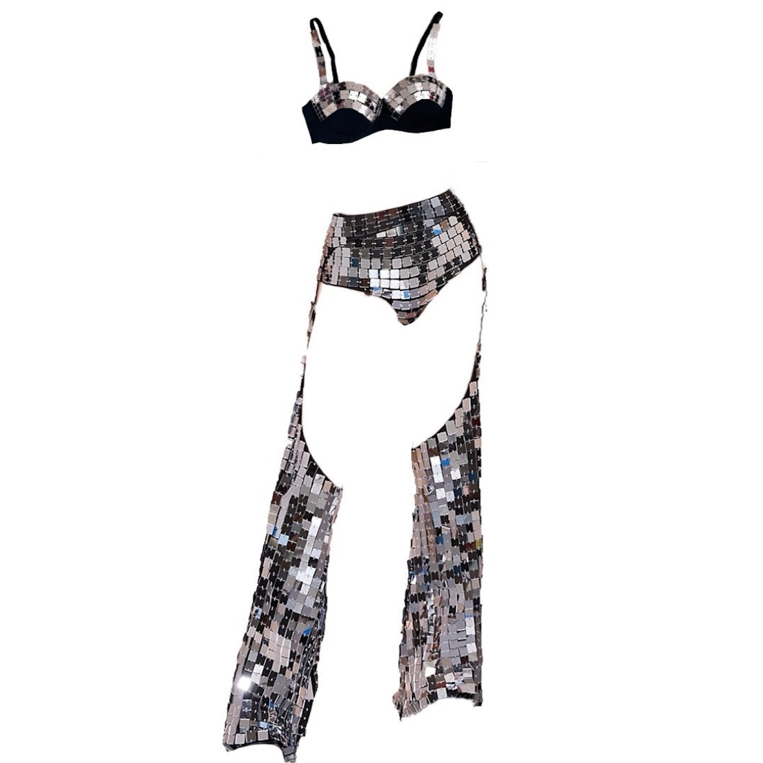 Harmonia Ny Women's Black / Silver Discontrol Mirrored Chaps Set Exclusive Design By Dani Watanabe In Black/silver