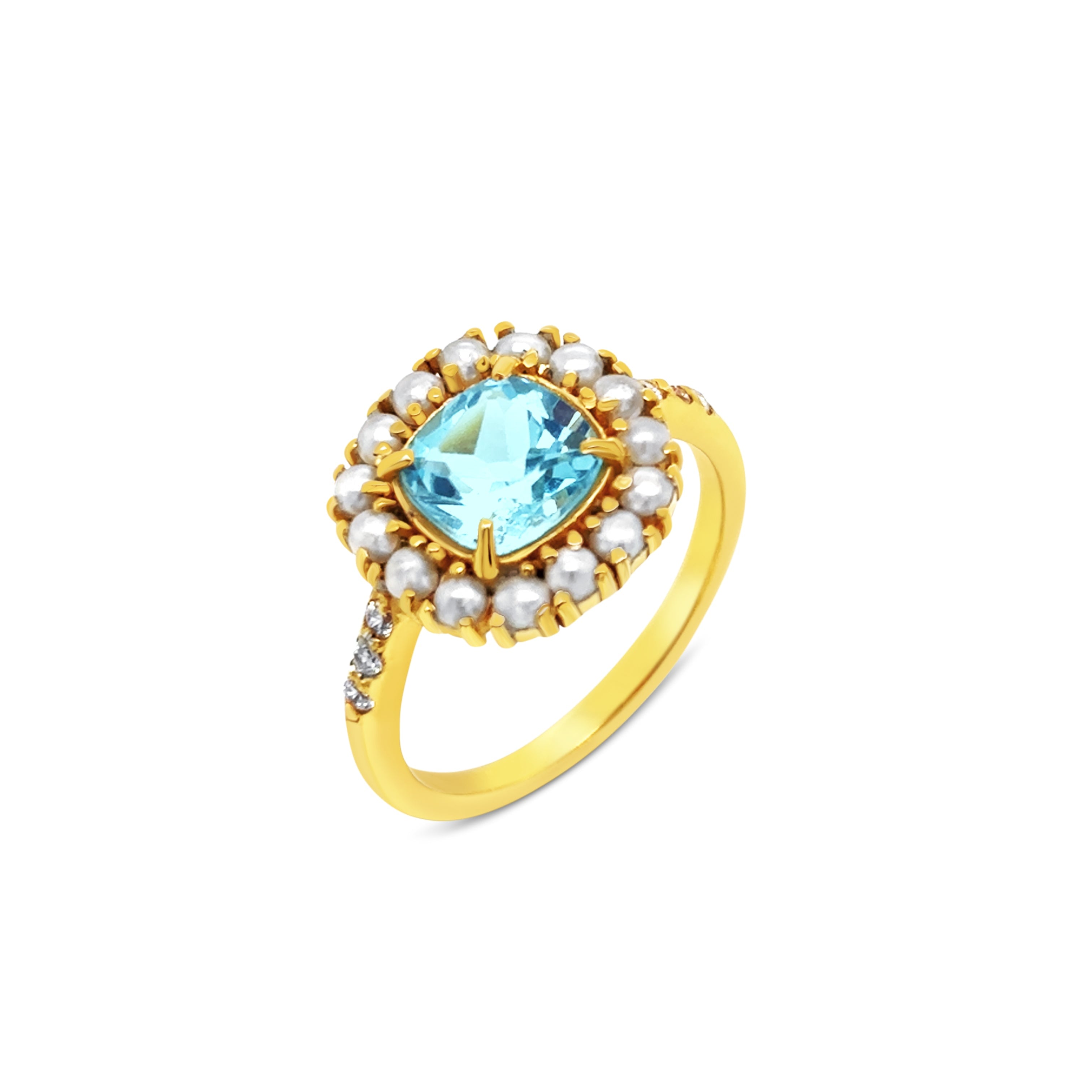Gem Bazaar Jewellery Women's Blue / White / Gold Diana Topaz Pearl Ring