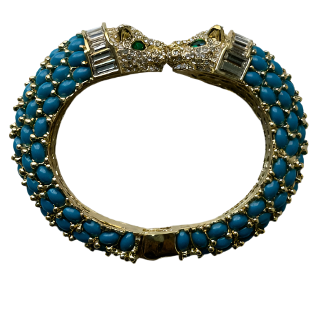 Laura Gray Women's Dark Blue Turquoise Double Headed Panther Bracelet