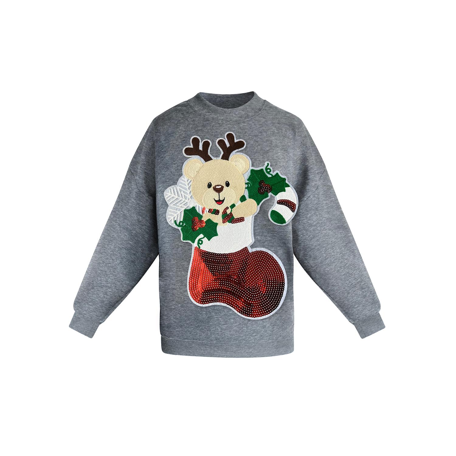 Toma Women's Christmas Grey Reindeer Sweatshirt In Gray
