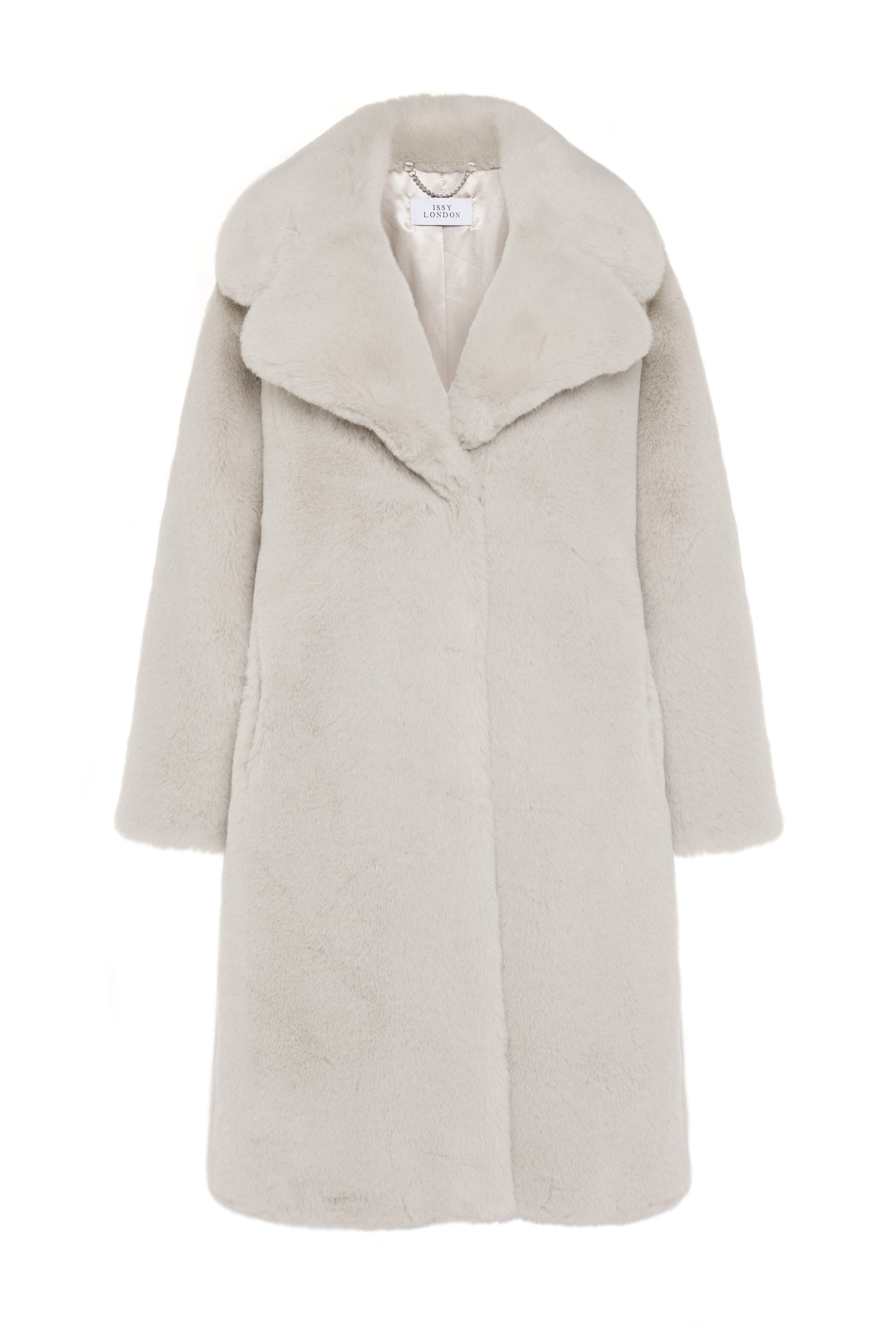 Issy London Women's Neutrals Greta Luxe Longline Faux Fur Coat Chalk