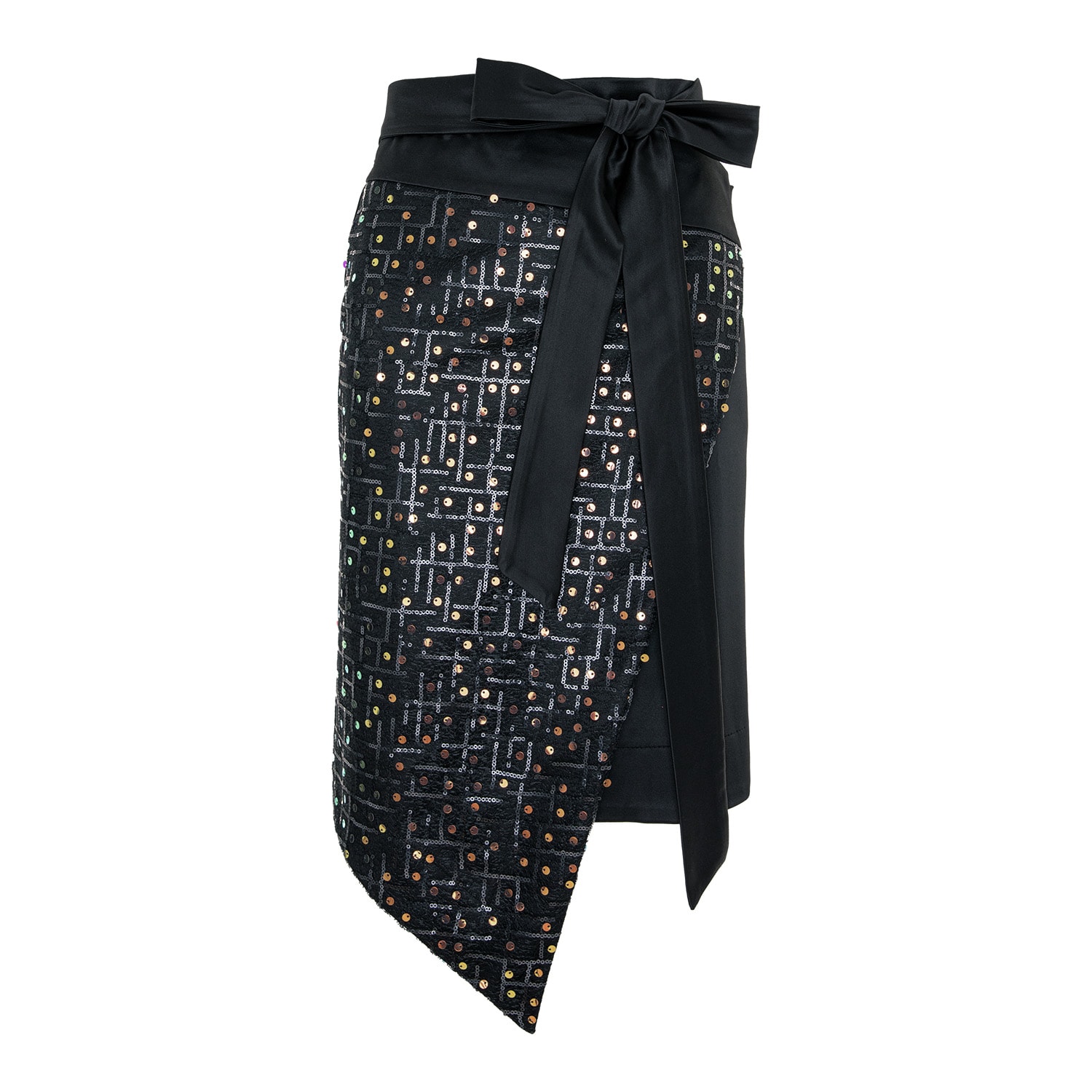 Concept A Trois Women's Black Asymmetrical Skirt With Sequins In The Front In Black