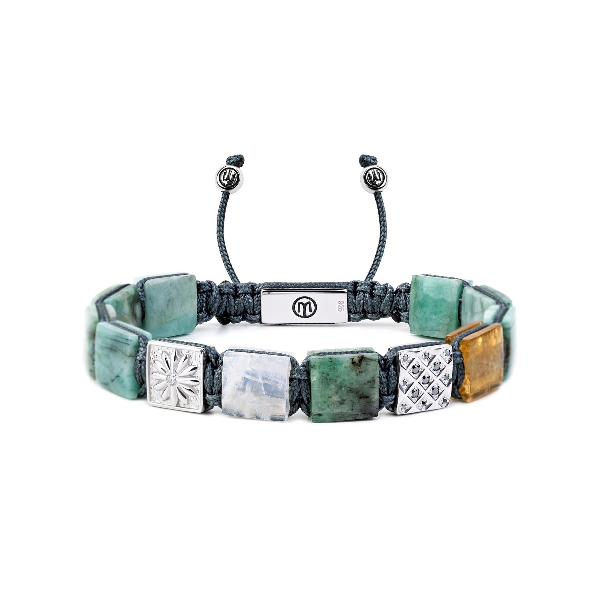 Mahigan Women's Green / Silver Emerald Bracelet With Rainbow Moonstone & Citrine In Silver