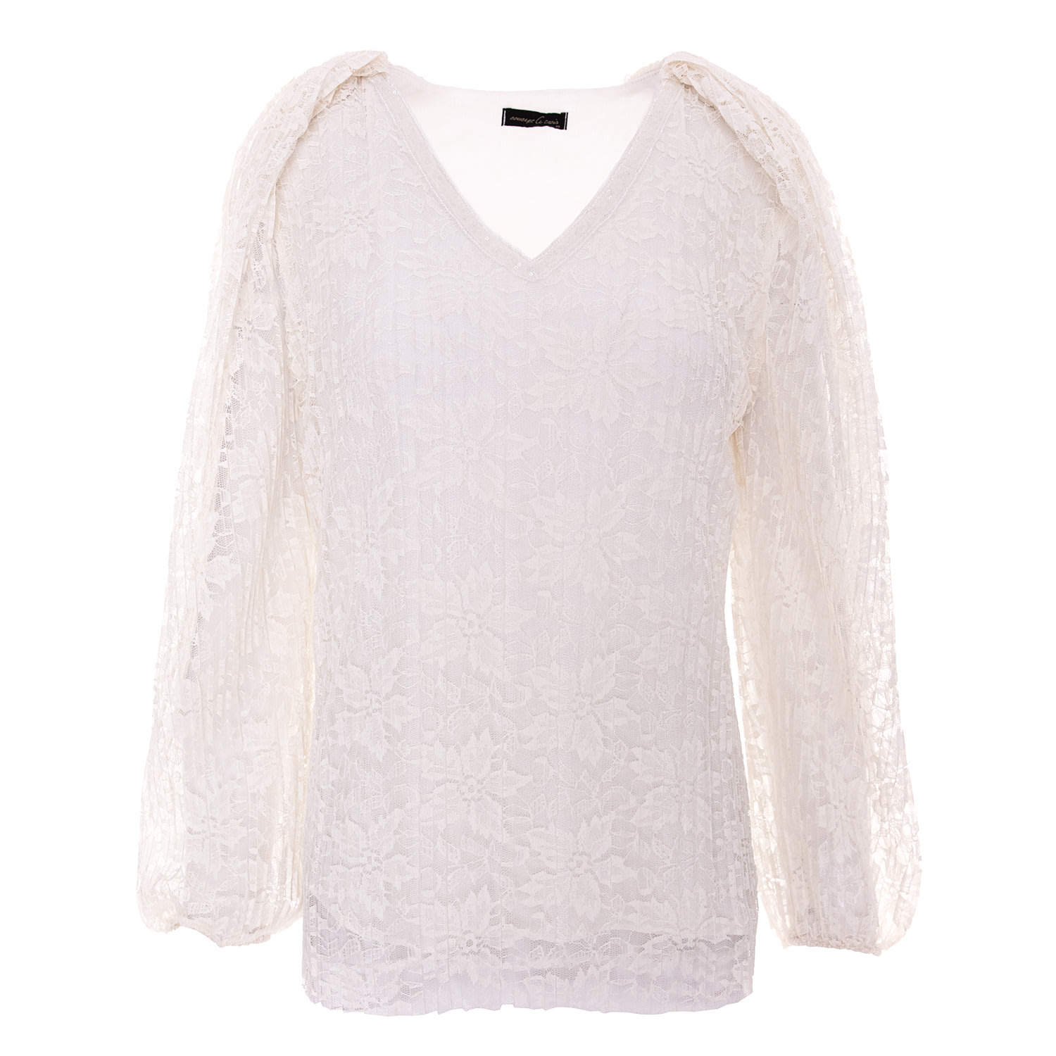 Concept A Trois Women's White Pleated Lace Top In White