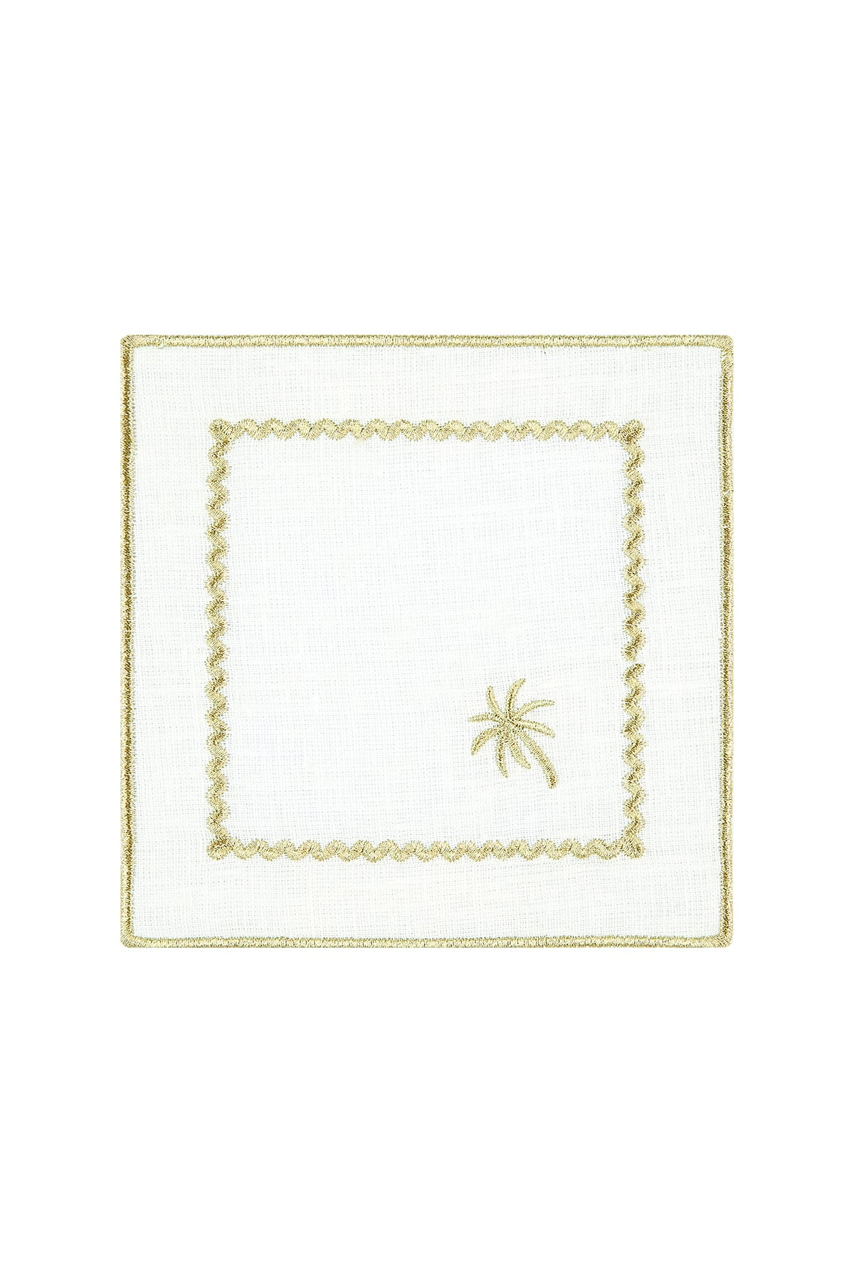 Roumélie Orientale Pure Linen Embroidered Cocktail Napkin Set Of Four - “ White Palm Charm” In White