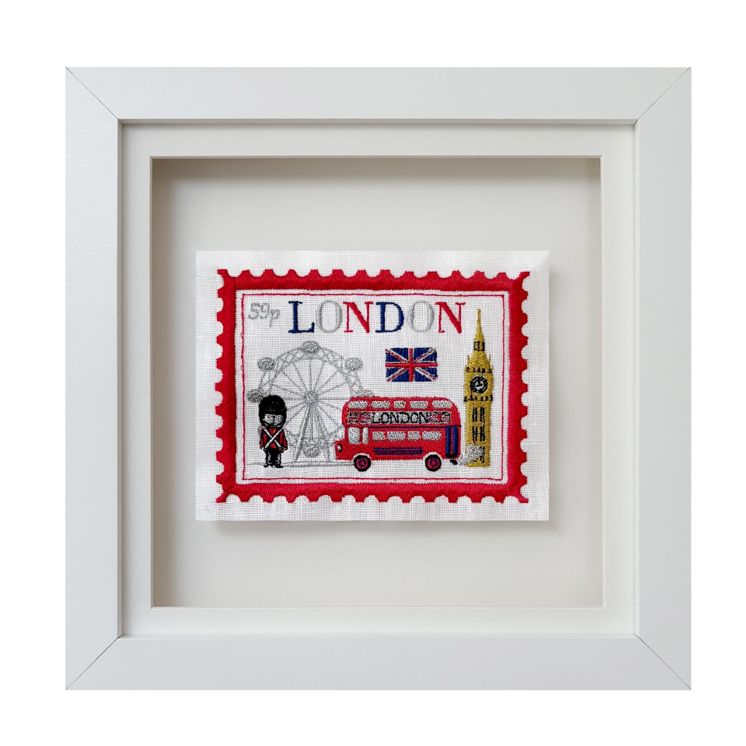Lilly Loves Red / Black / White London Stamp Embroidered Artwork
