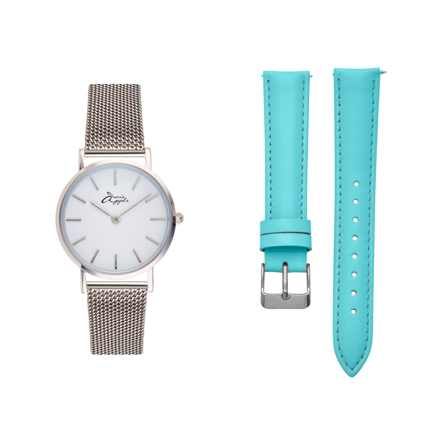 Women's Annie Apple Metanoia Silver Blue Petite Interchangeable Watch | Bermuda Watch Company