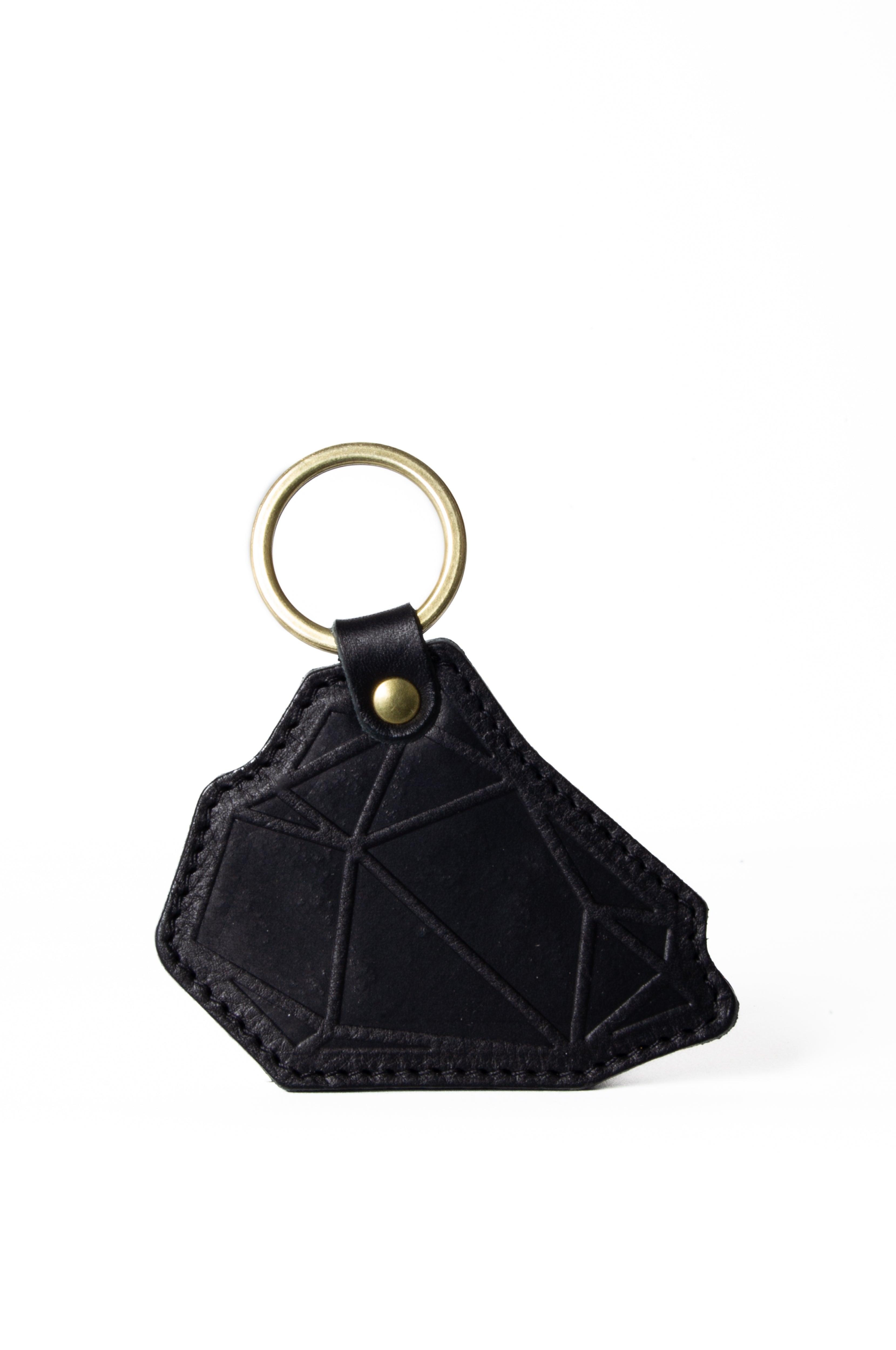 Navvy Lune - Soot Black Leather Bag Charm Key Ring In Black