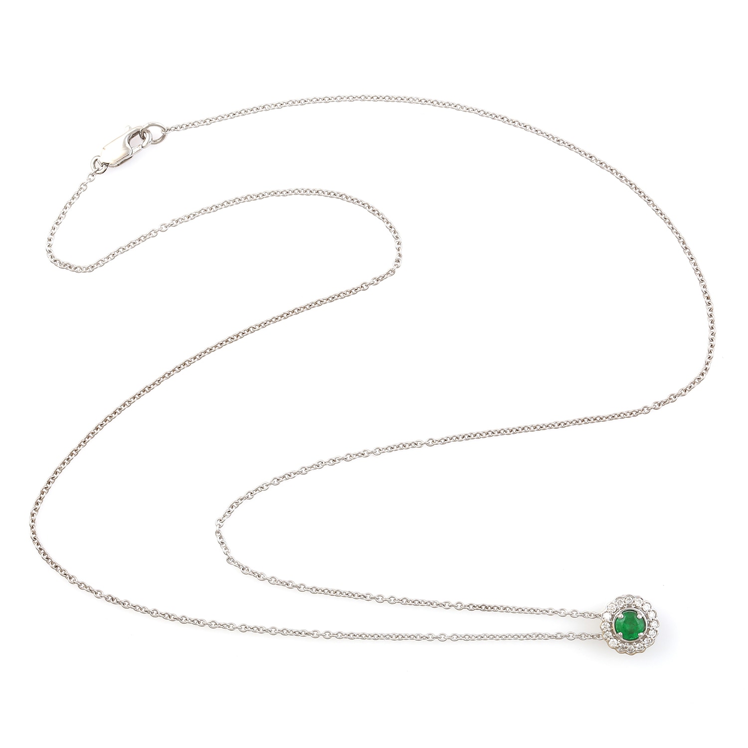 Women’s Green / White 14K White Gold Diamond Natural Emerald Necklace Handmade Jewelry Artisan