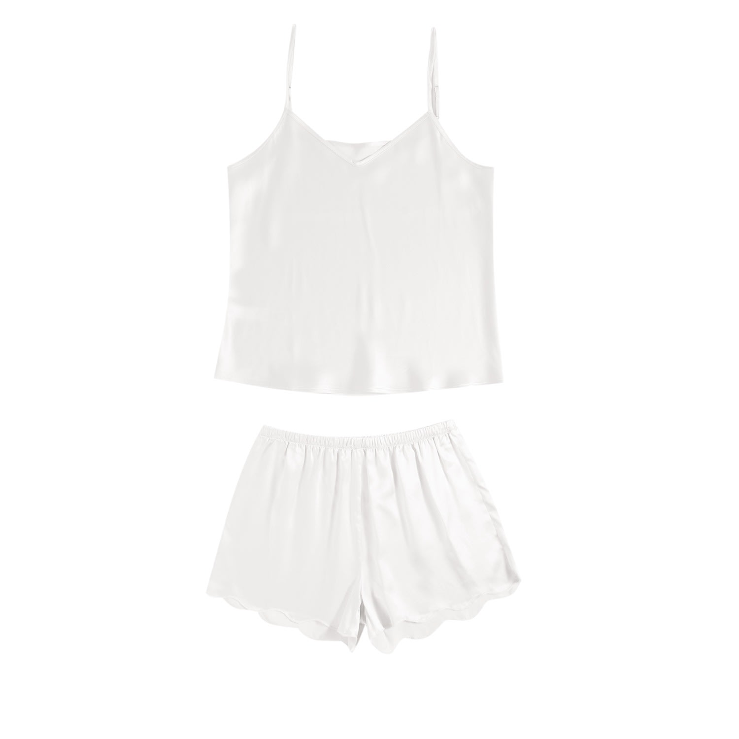 Women’s Pure Mulberry Silk Pearl White Camisole And Scalloped Shorts Set Extra Large Soft Strokes Silk