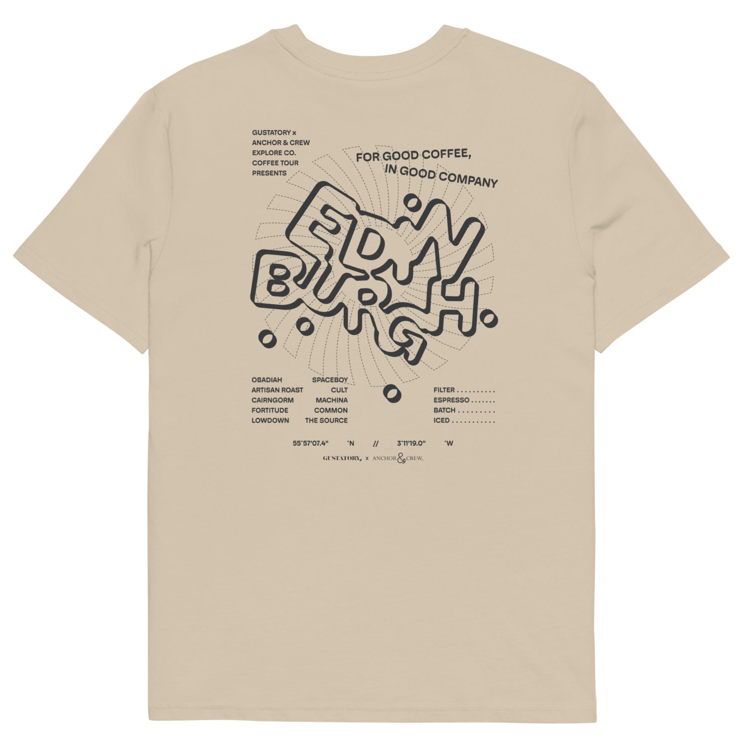 Anchor & Crew Neutrals Desert Dust Gustatory Edinburgh Coffee Scene Organic Cotton Embroidered T-shirt - Women In Brown