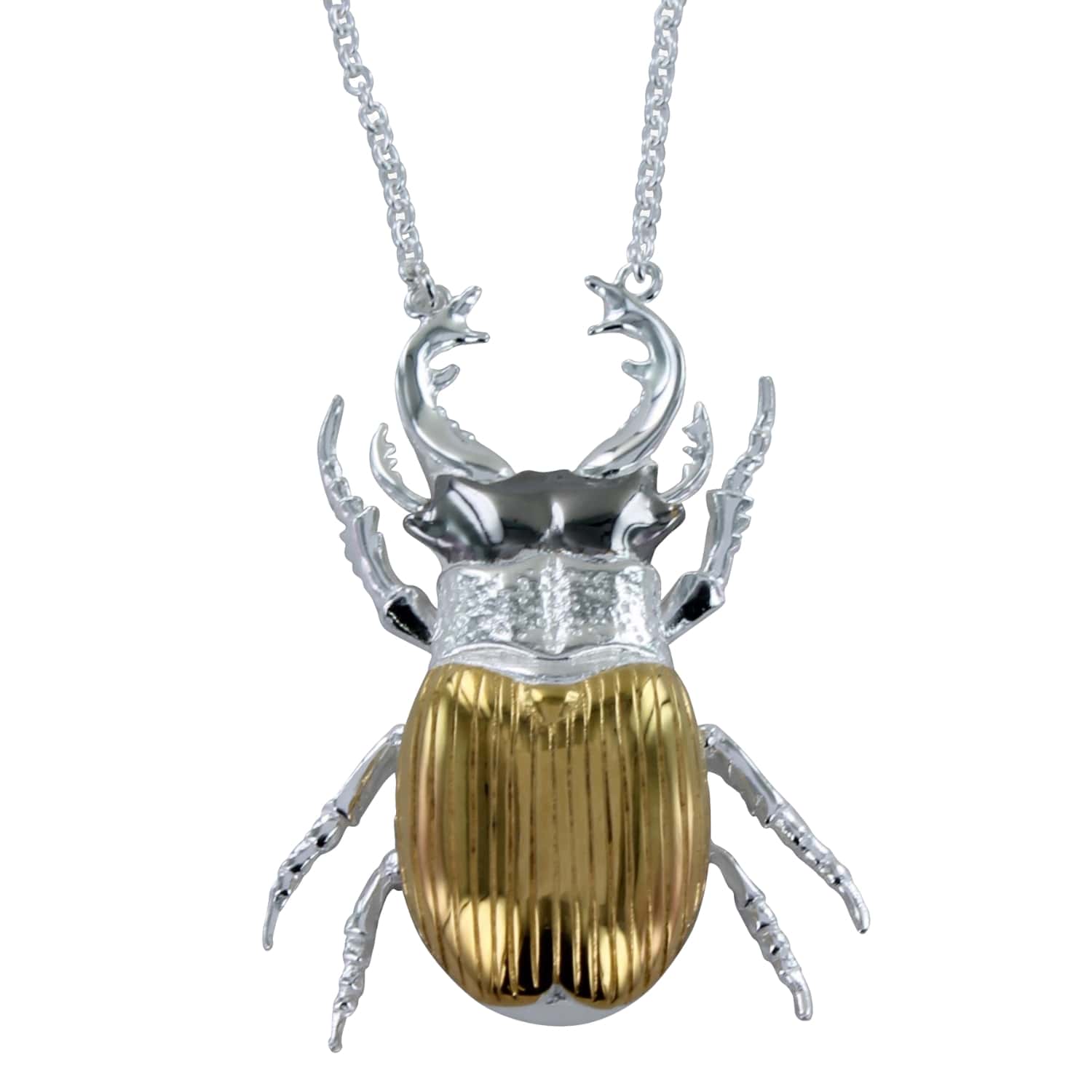 Women’s Silver / Gold Sterling Silver And Gold Plated Stag Beetle Necklace Reeves & Reeves