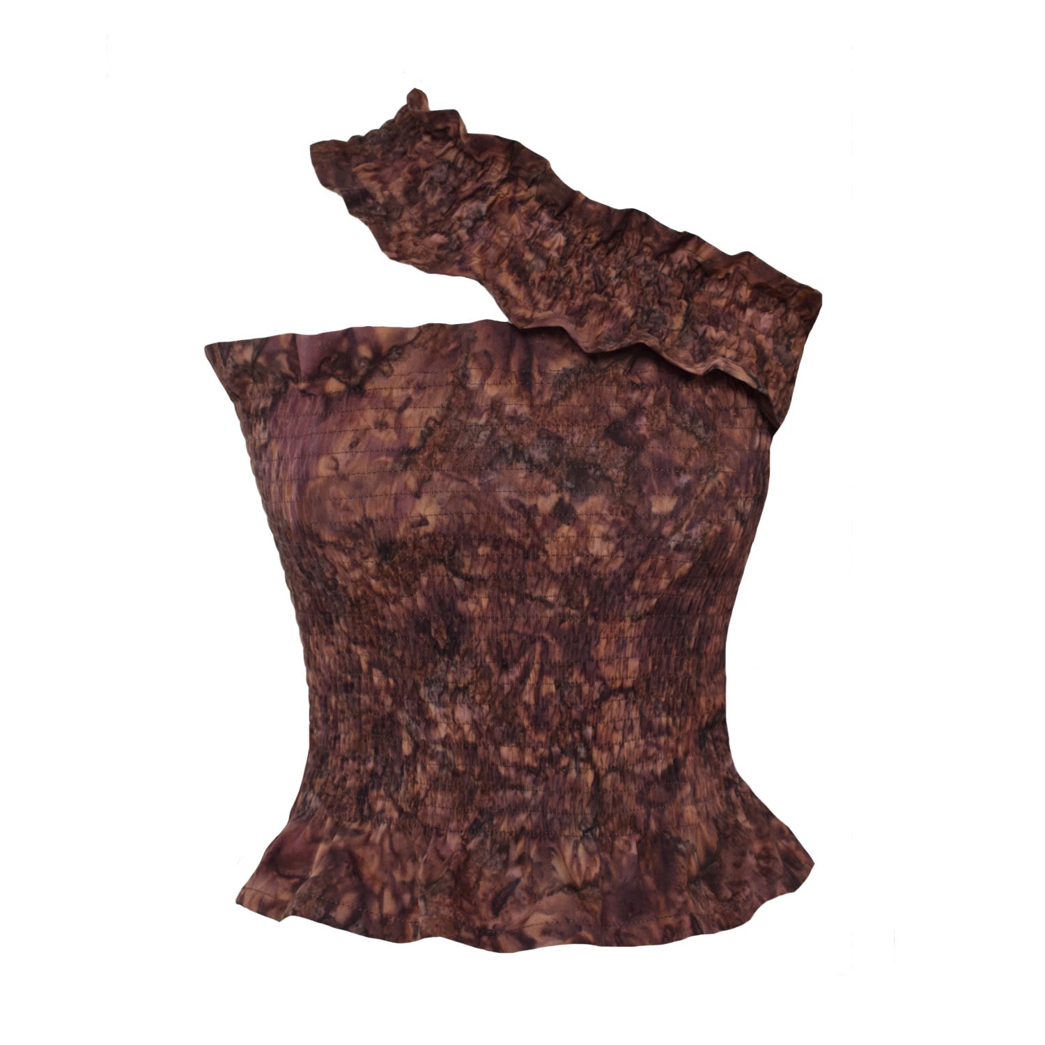 Women’s Brown Dionne Asymmetric Sash Top - Molten Chocolate Batik Small Nimiiny