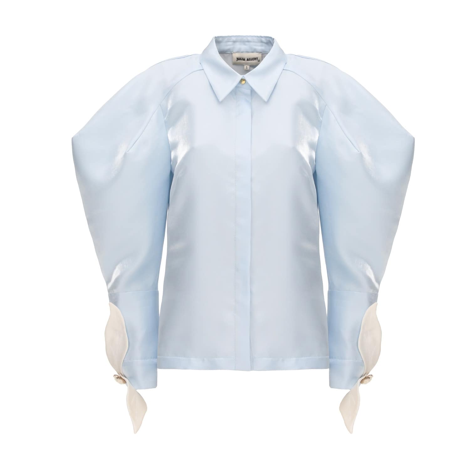 Romantic Silk Organza Blouse With Balloon Sleeves – Light Blue