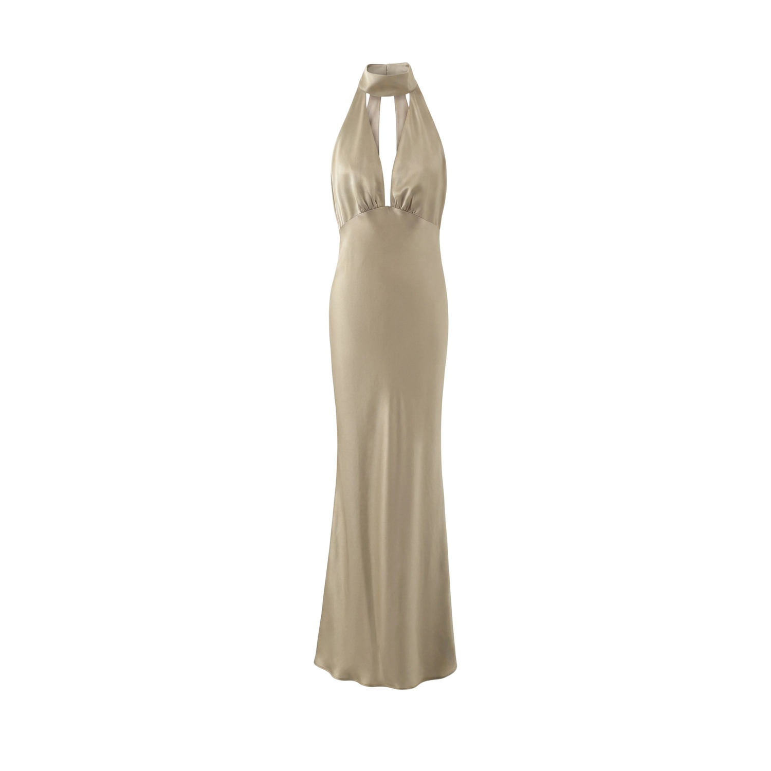 Champagne Halter Neck Satin Maxi Dress | Aisl