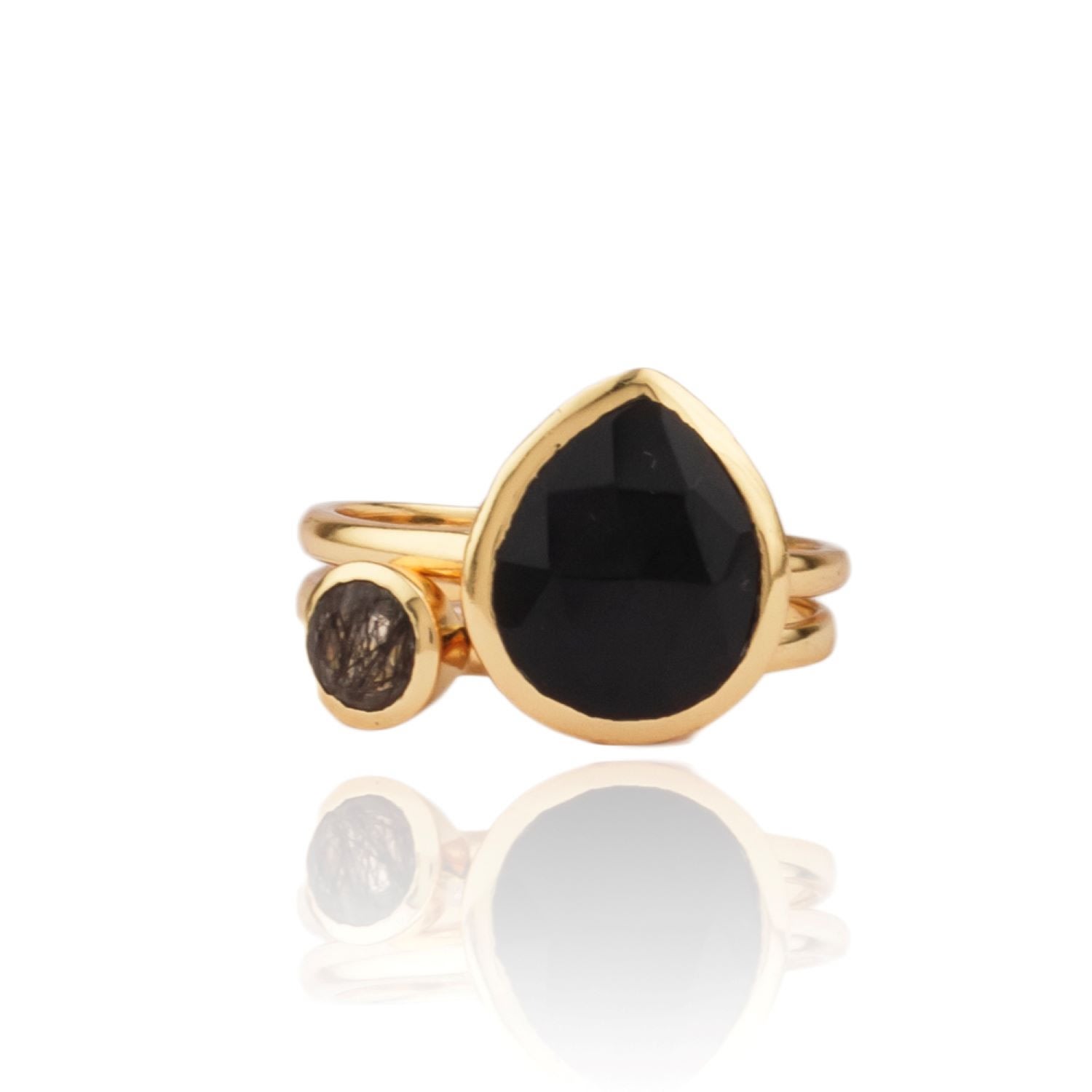 Women’s Black Flora Stacking Rings With Semi-Precious Stones House of Elliott