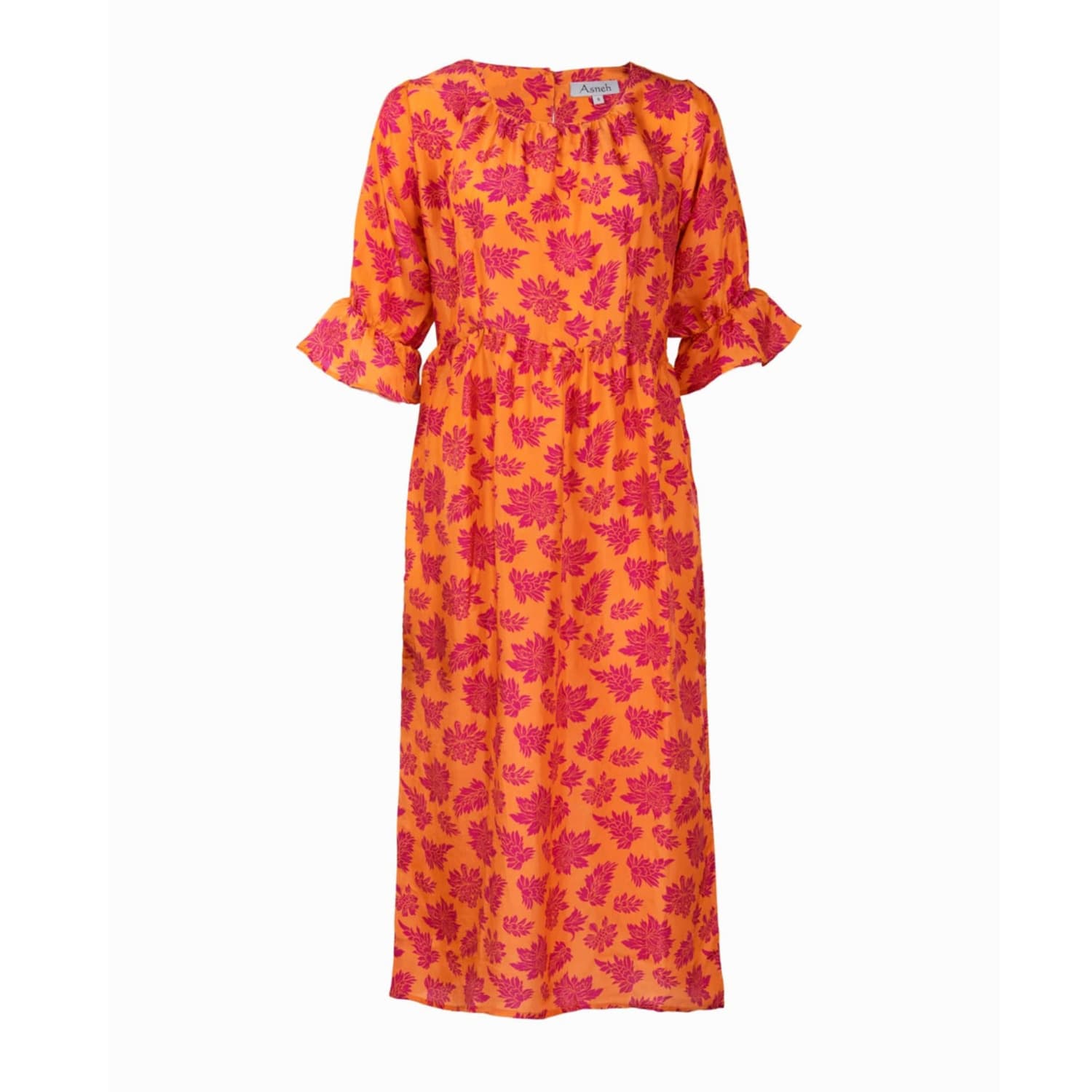 Natalie Midi Silk Dress In Orange With ...