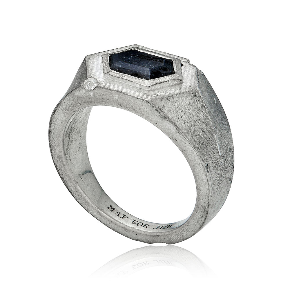 Cartography Men's Black / Silver Salty - Salt And Pepper Diamond Ring In Sterling Silver