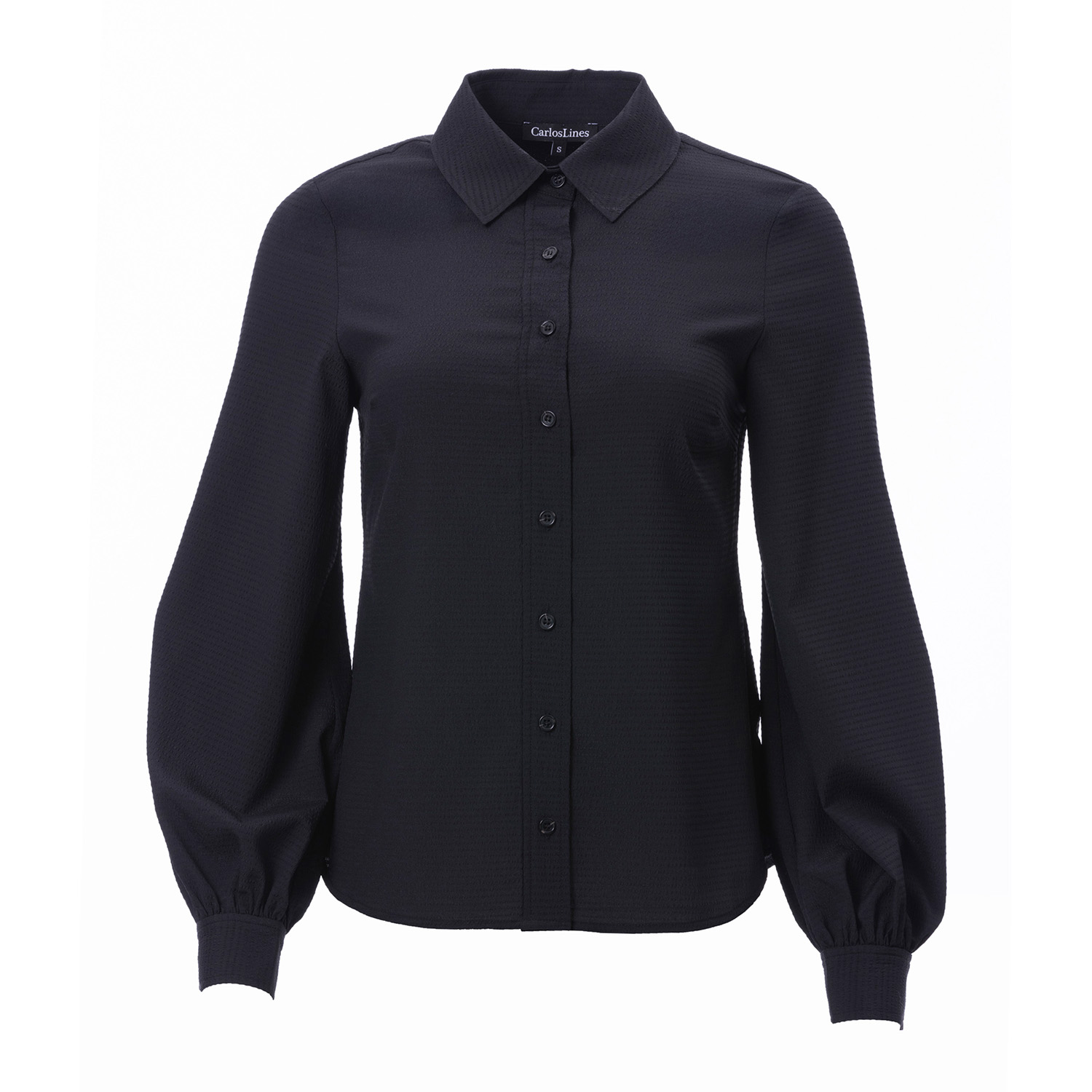 Carloslines Women's Button Down Long Sleeve Striped Satin Jacquard Shirt In Black Solid In Black