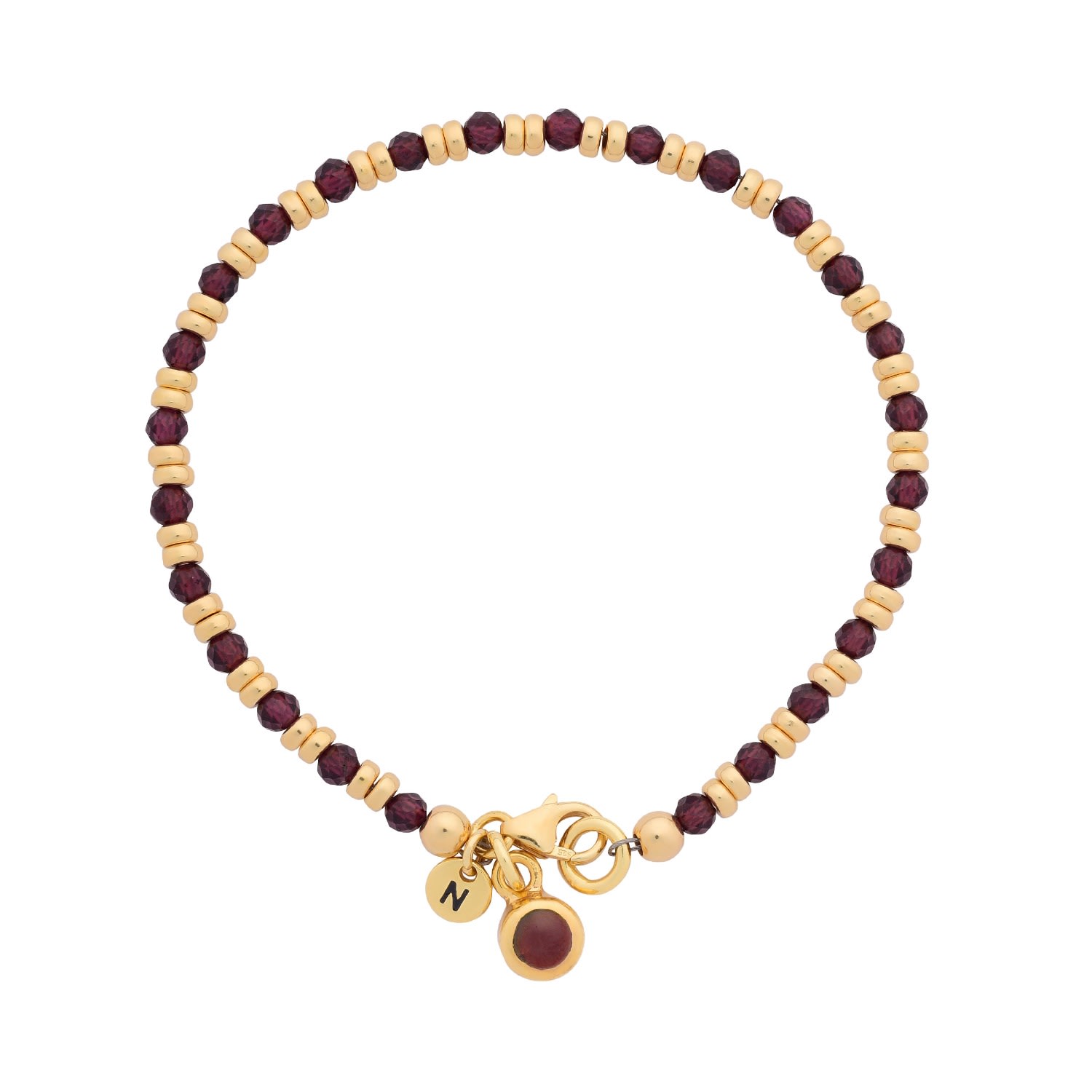 Nellou Jewellery Women's Red Linear Linear January Birthstone Bracelet Garnet Gold Plated Sterling Silver In Red