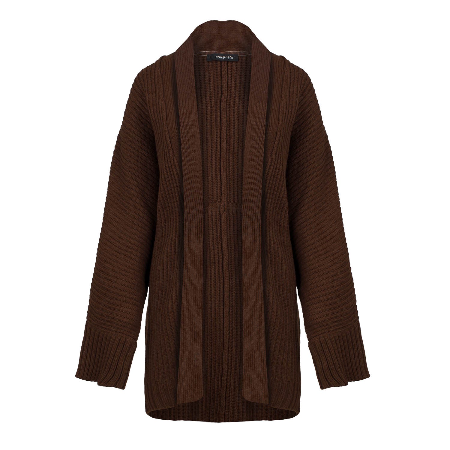 Conquista Women's Brown Hip Length Open Front Batwing Knit Cardigan In Brown