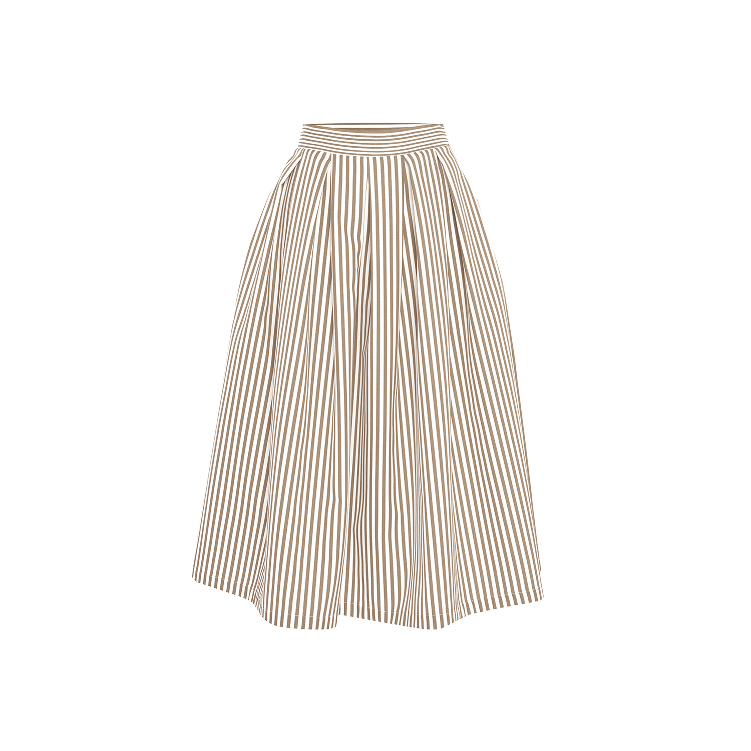Theo The Label Echo Box Pleat Striped Midi Skirt