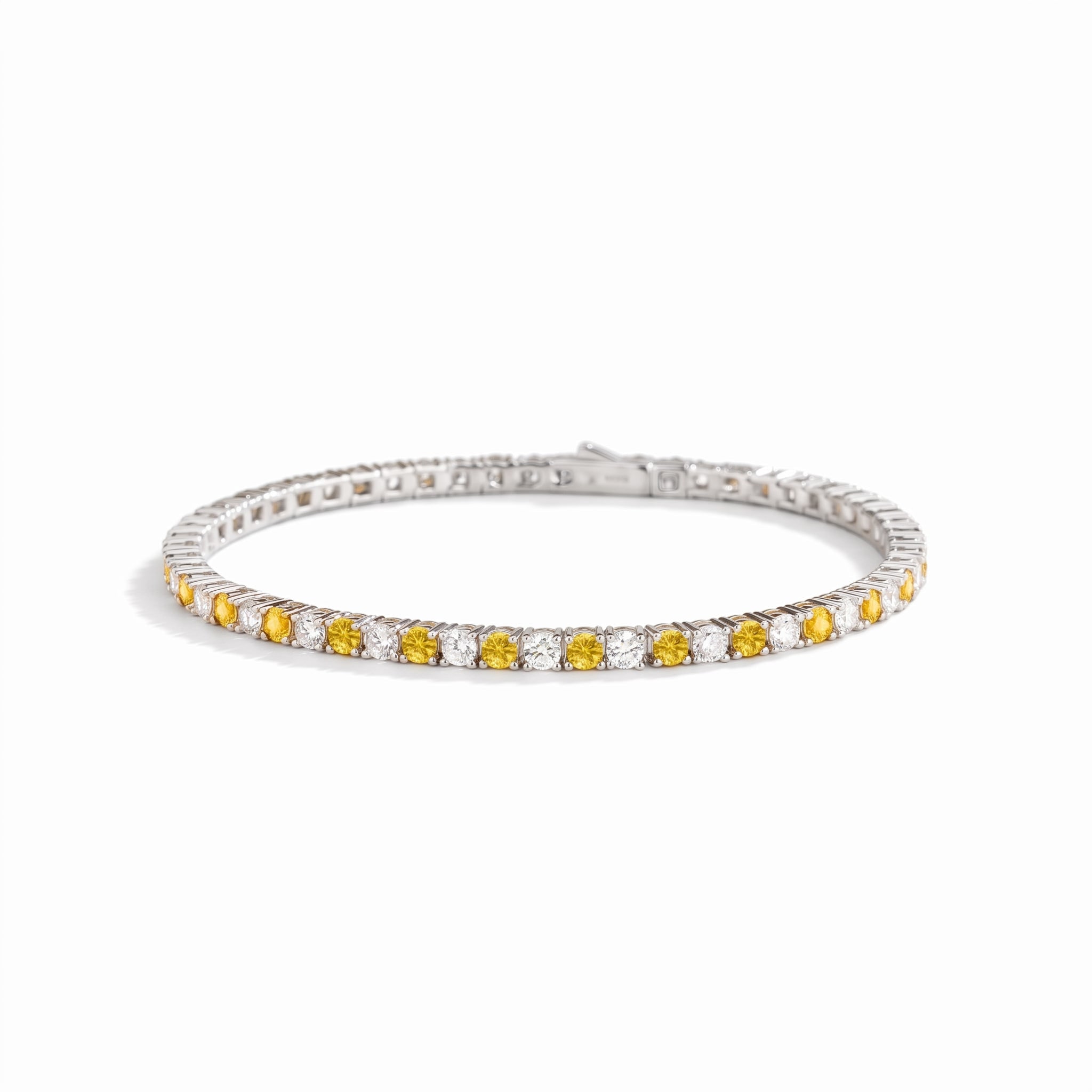 Juvetti Women's Yellow / White / Silver Stacy Yellow Sapphire & Diamond Round Tennis Bracelet In White Gold In Yellow/white/silver