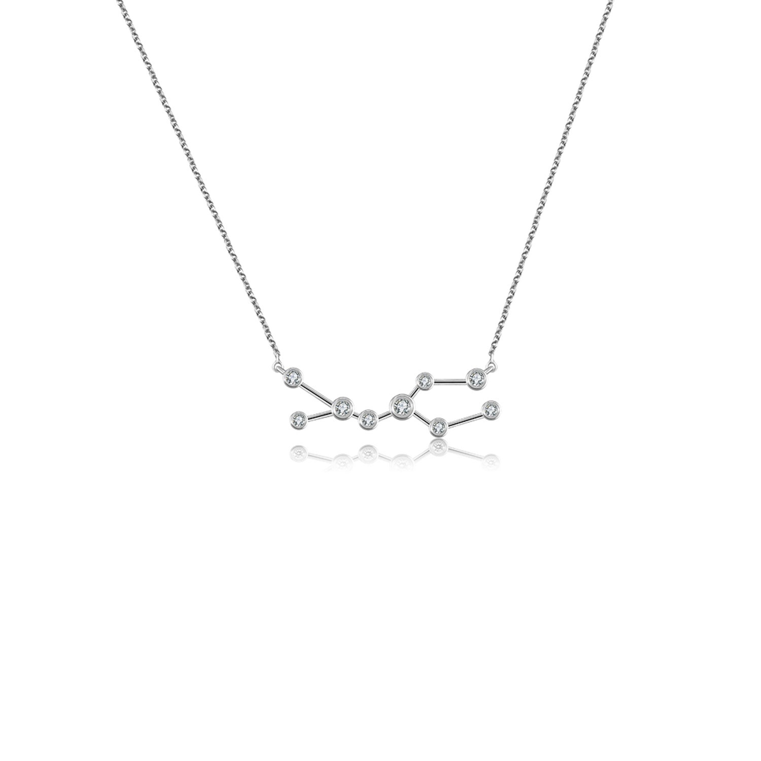 Gemini Zodiac Constellation Necklace 18K White Gold Diamond by Genevieve Collection