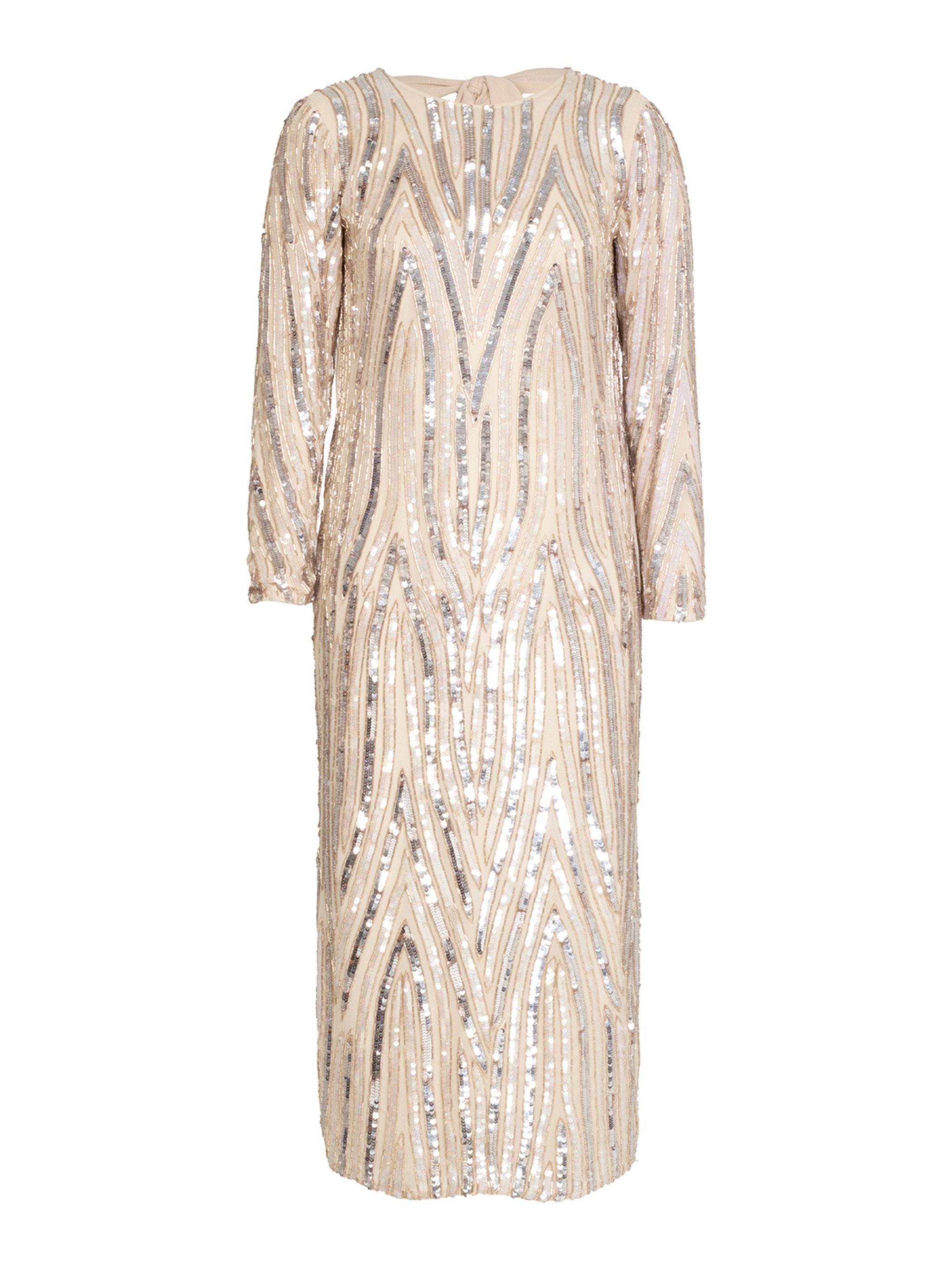 Rose & Nancy Women's White / Silver Pearl Beaded Midi Dress In White/silver