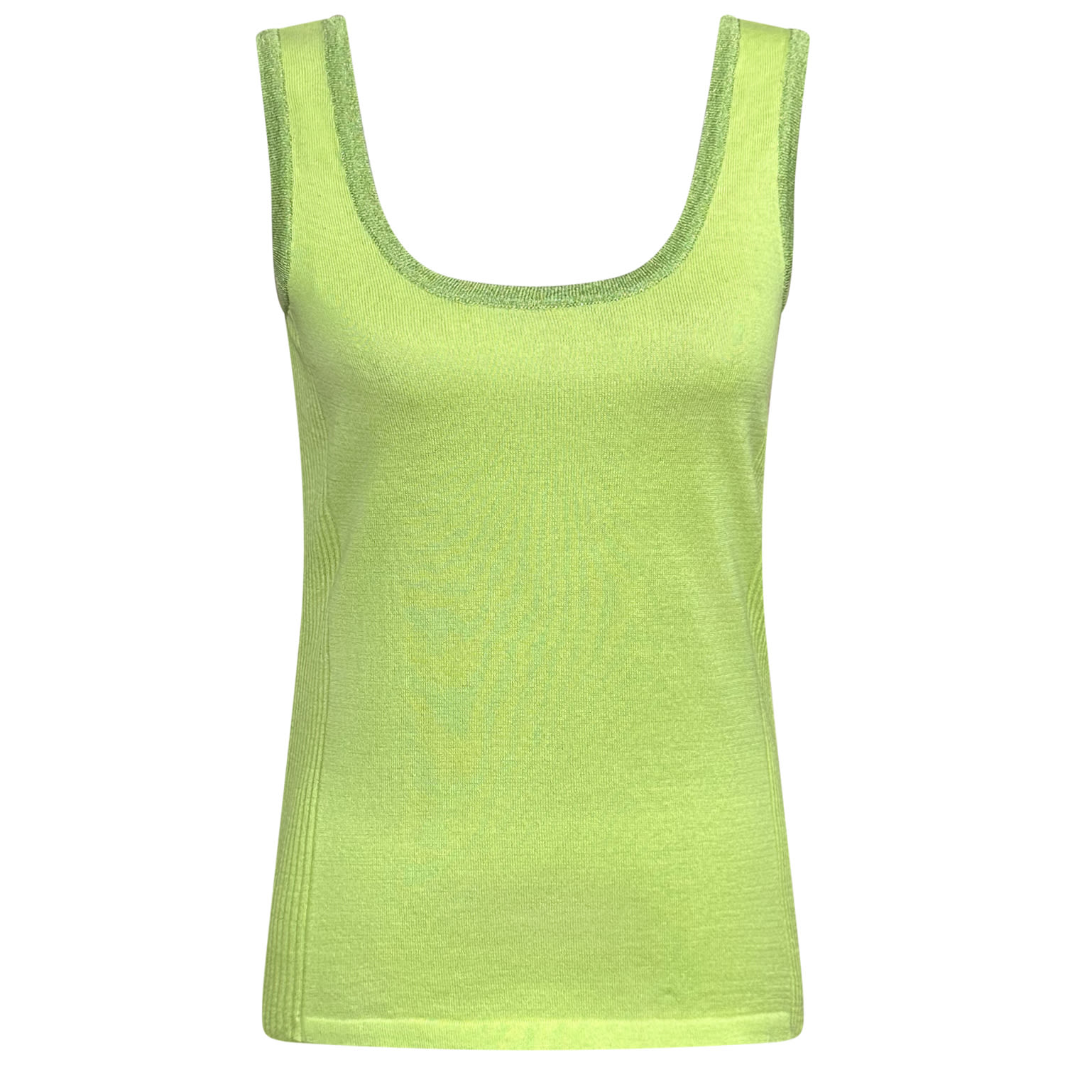 Perlavera Women's Green Pompon Apple Knitted Singlet With Side Ribs In Green