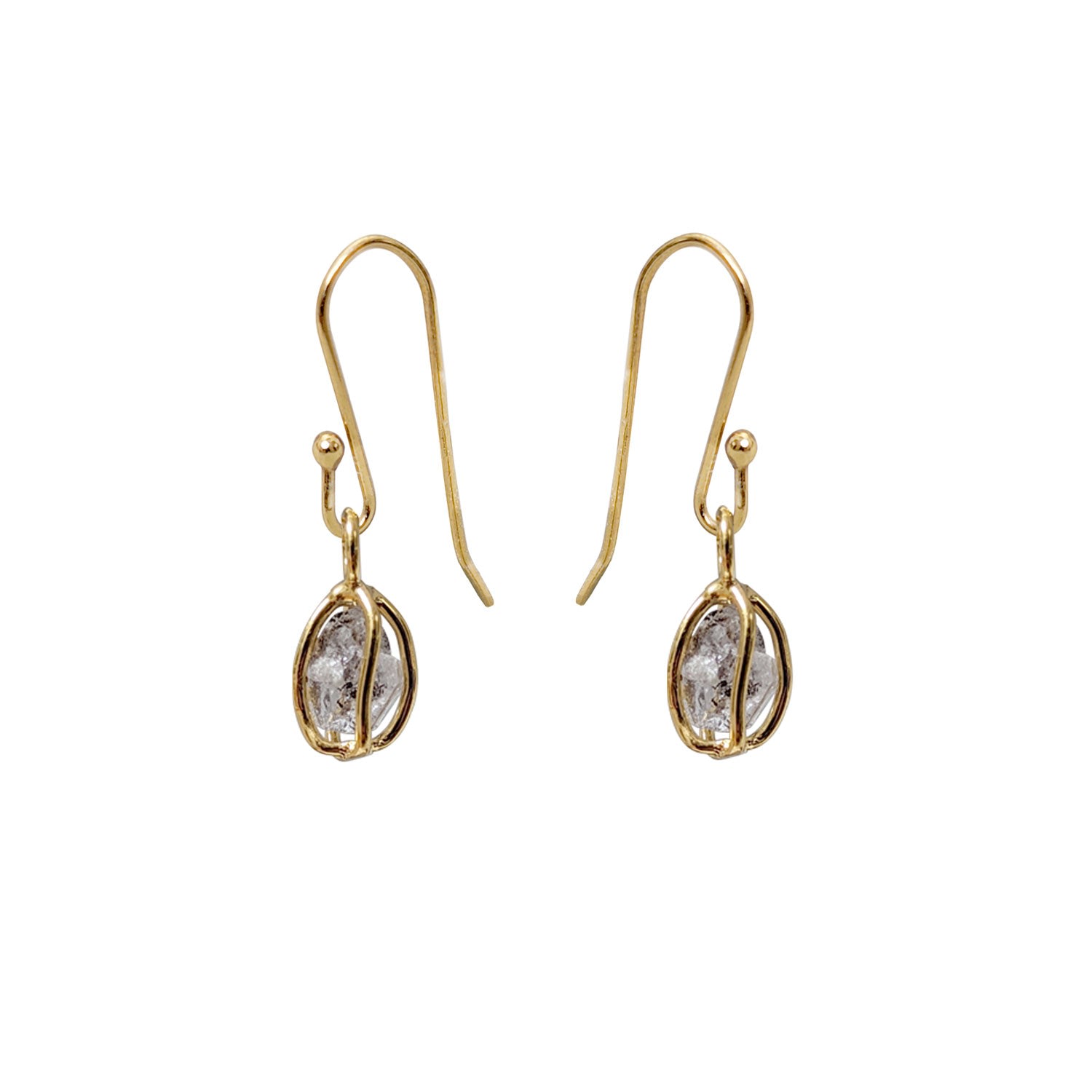 Mirabelle Jewellery Women's Grey Herkimer Diamond Raw In Cage  Earrings In Gold