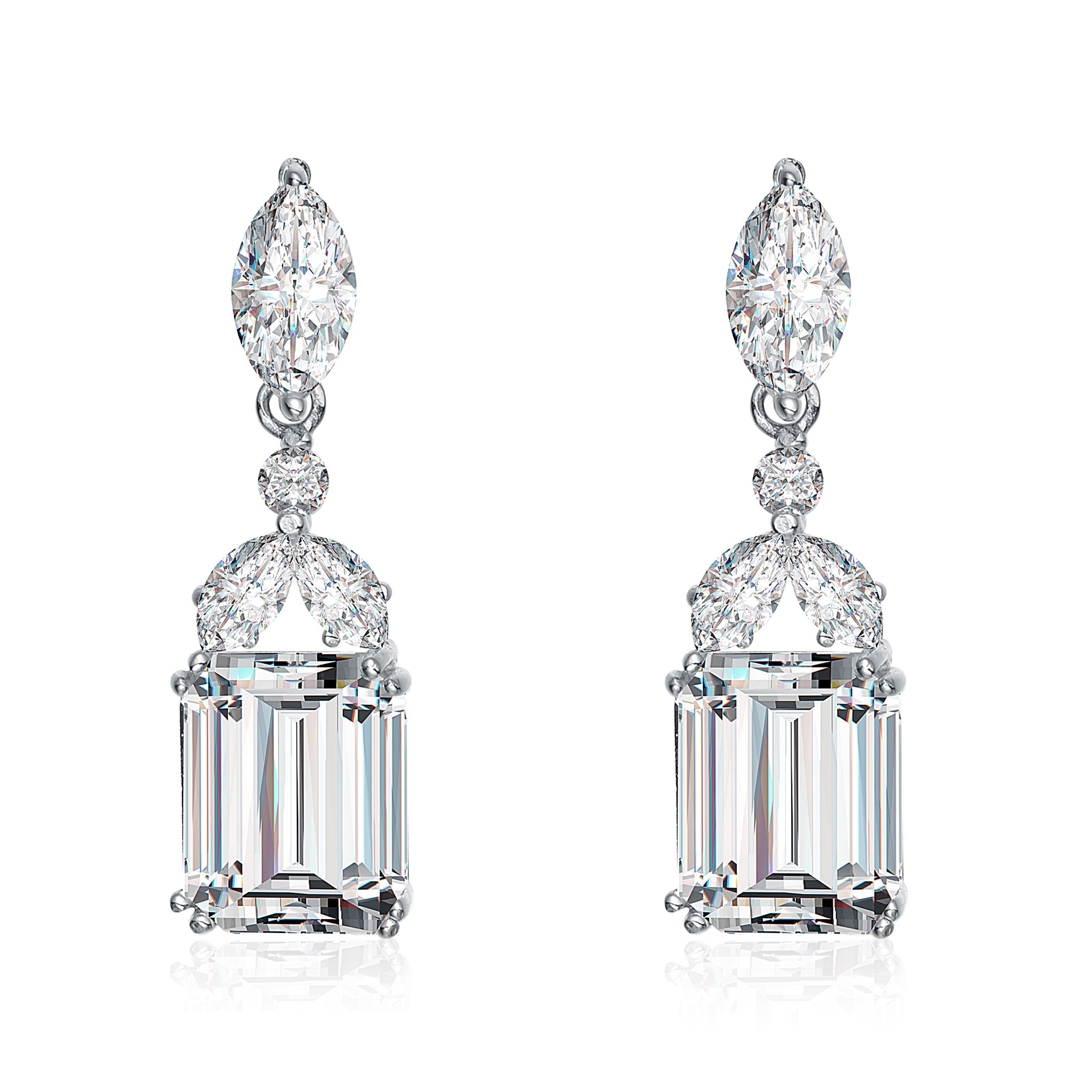 Genevive Jewelry Women's White / Silver Antoinette Rectangular Drop Earrings In Multi