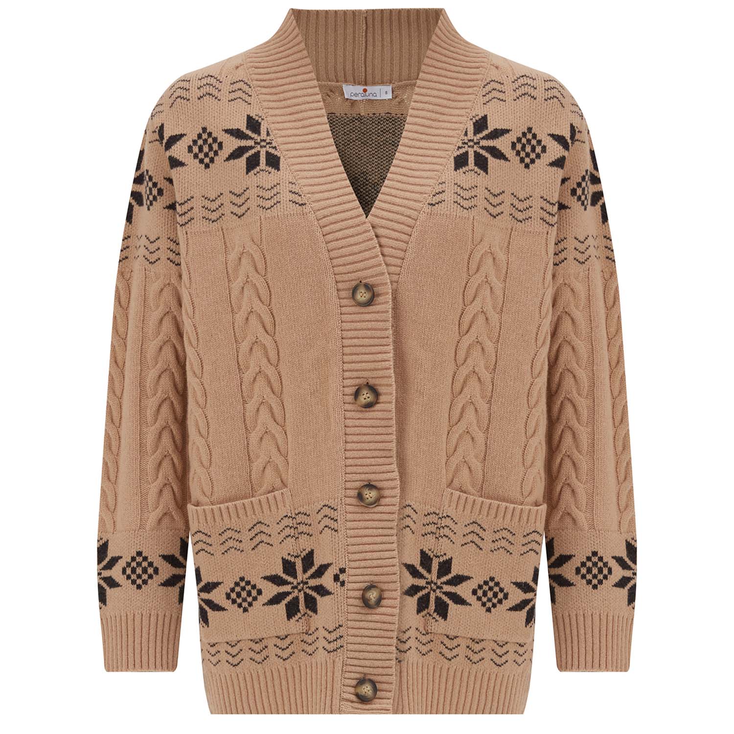 Peraluna Women's Ivory Long Cardigan In Camel In Beige/white